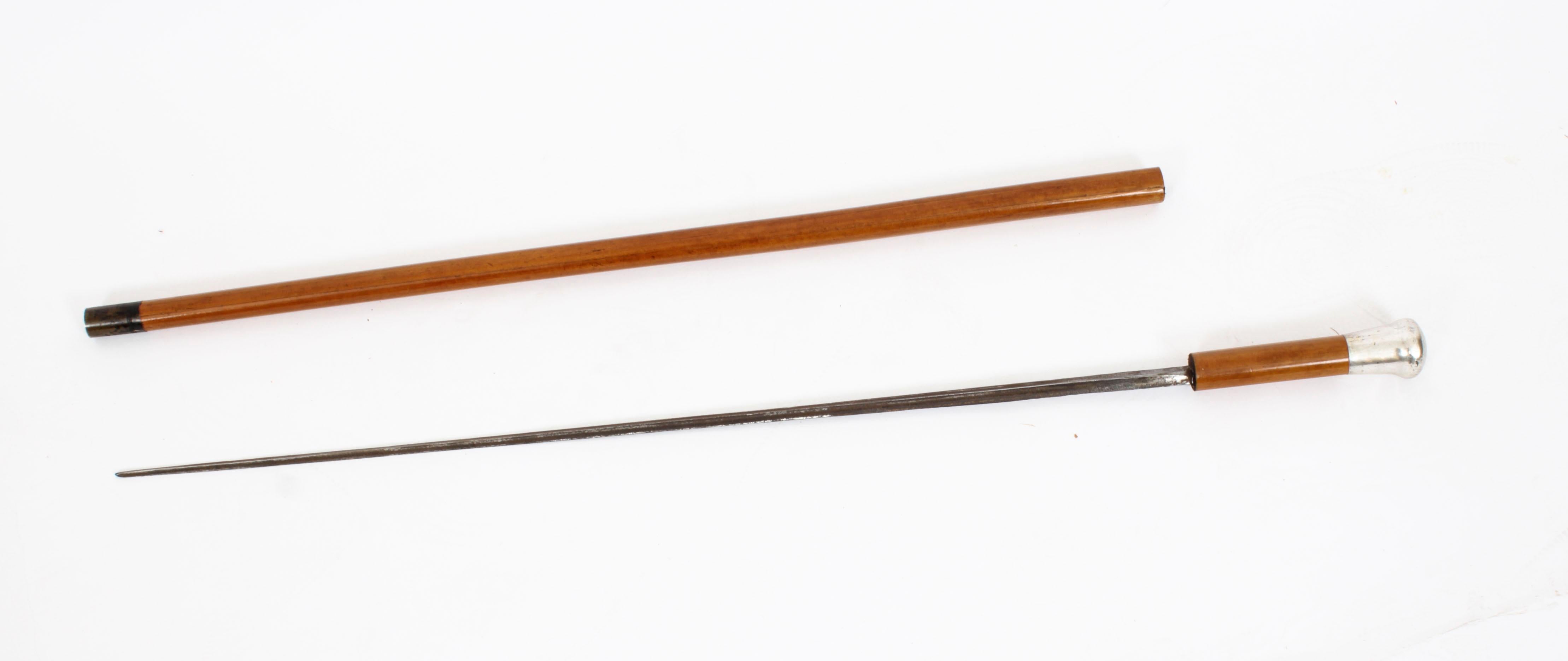 Antique English Silver & Malacca Sword / Walking Stick Cane 19th Century 3