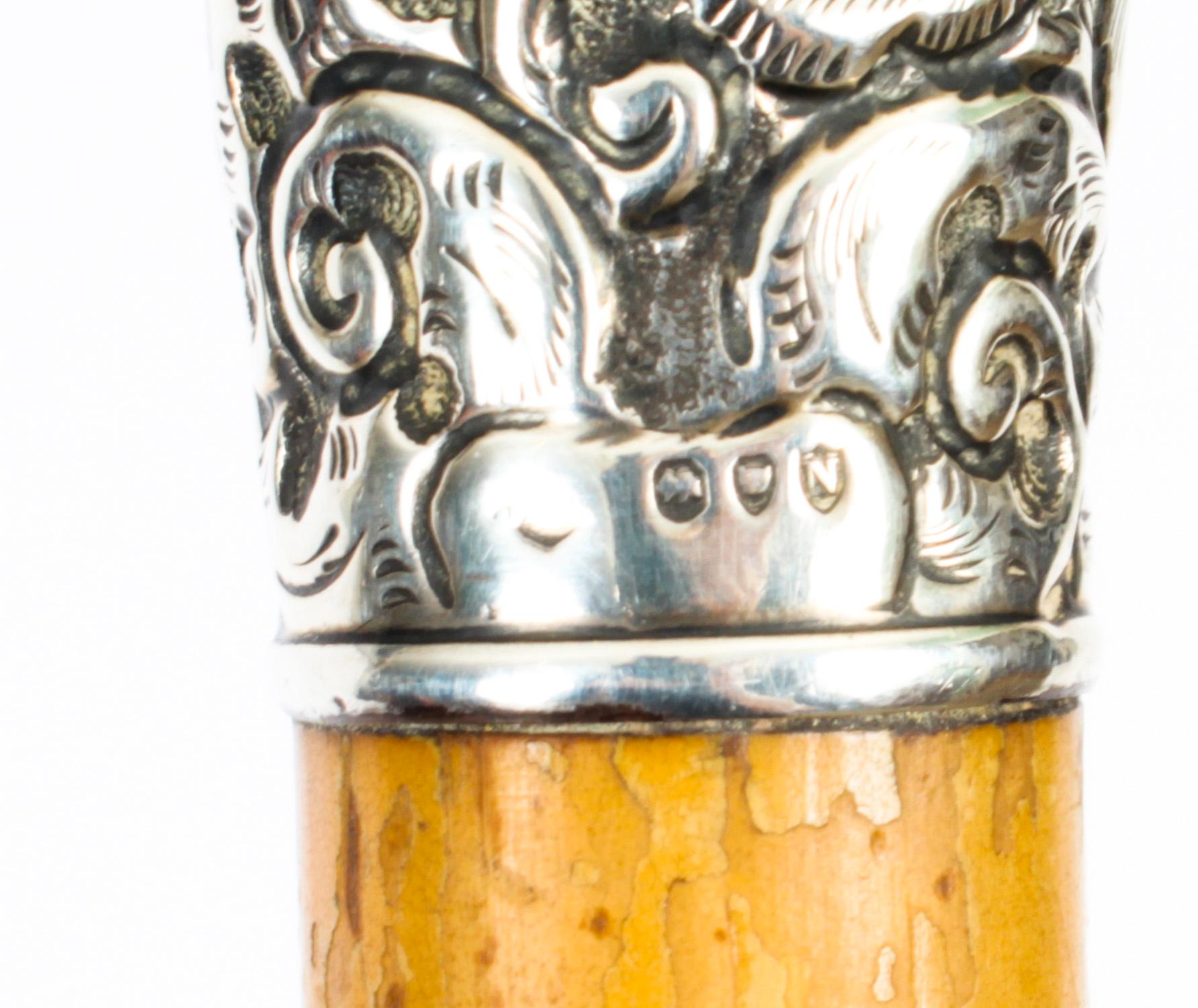 Antique English Silver & Malacca Sword / Walking Stick Cane, London, 1888 9
