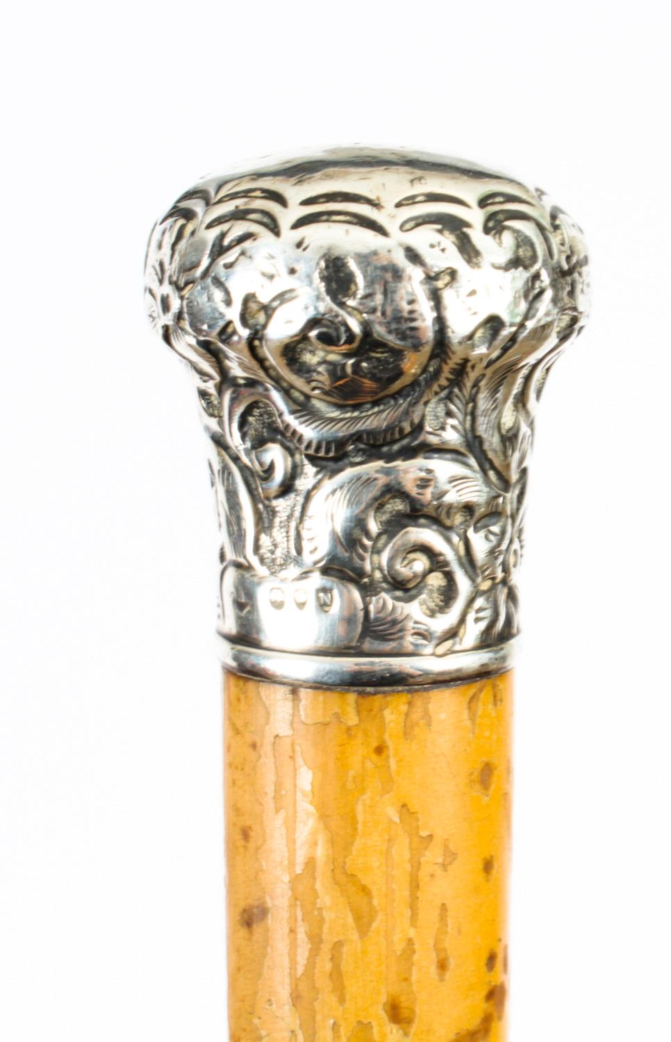 Antique English Silver & Malacca Sword / Walking Stick Cane, London, 1888 1