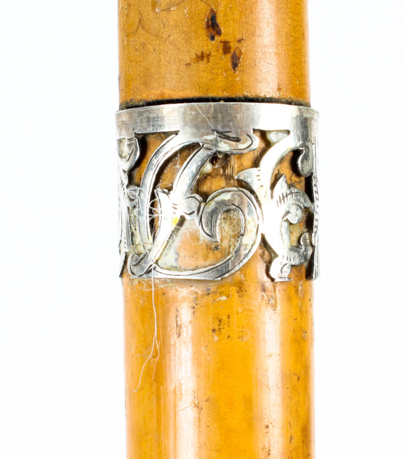 Antique English Silver & Malacca Sword / Walking Stick Cane, London, 1888 2