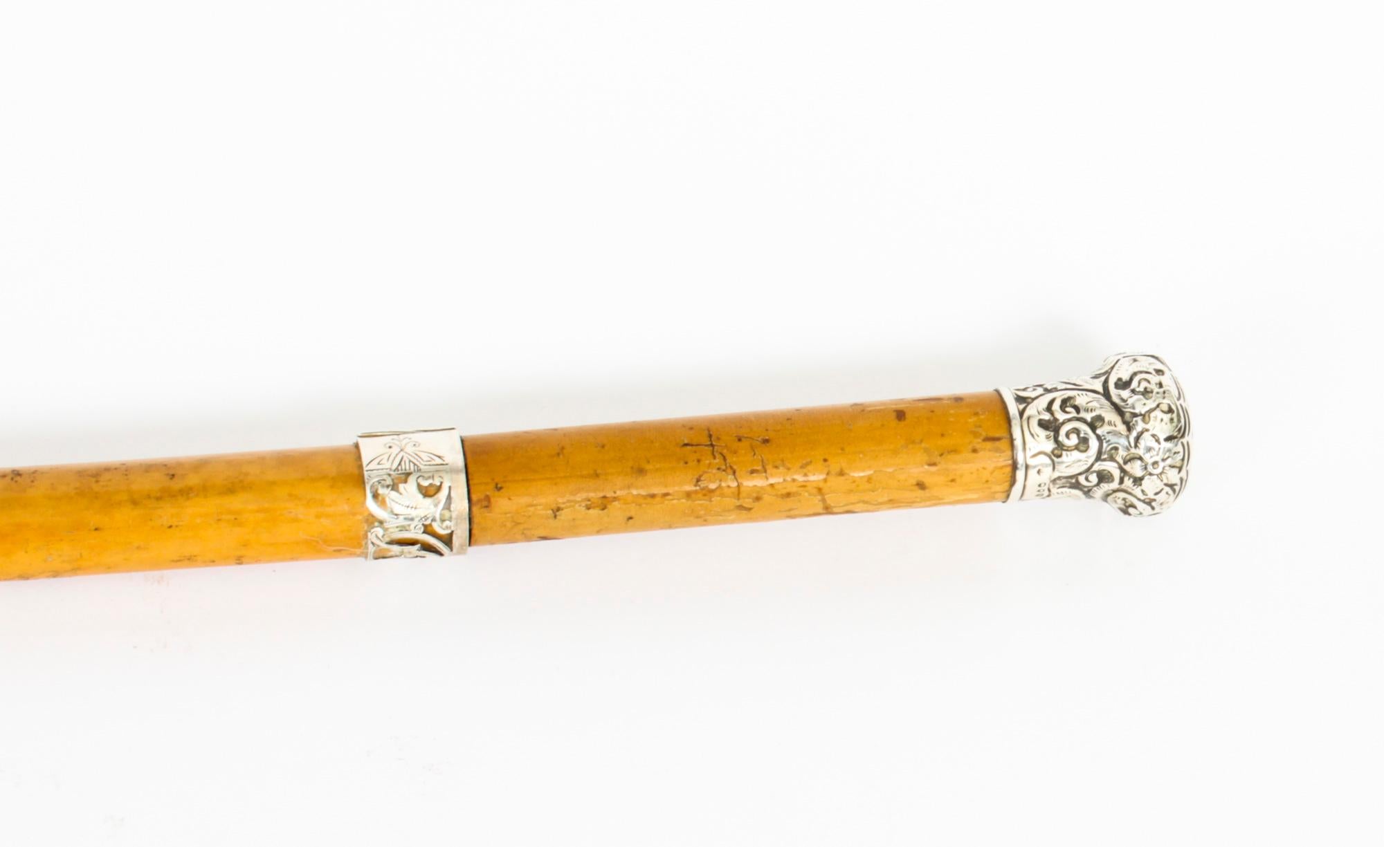 Antique English Silver & Malacca Sword / Walking Stick Cane, London, 1888 3