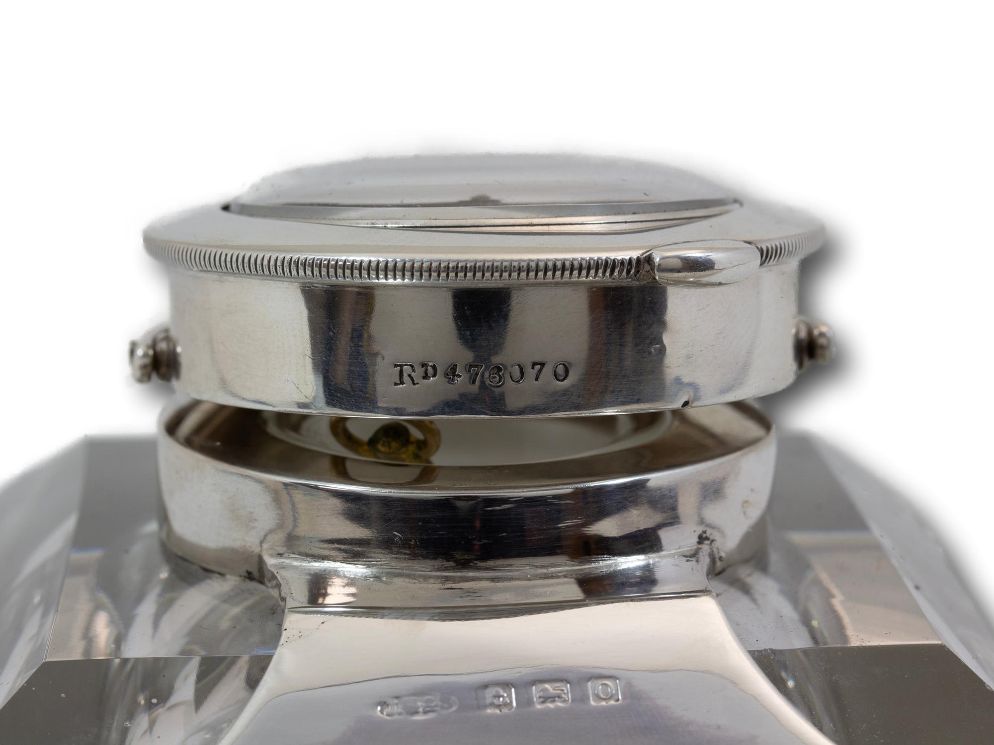 Antique English Silver Mounted Desk Inkwell and Clock For Sale 4