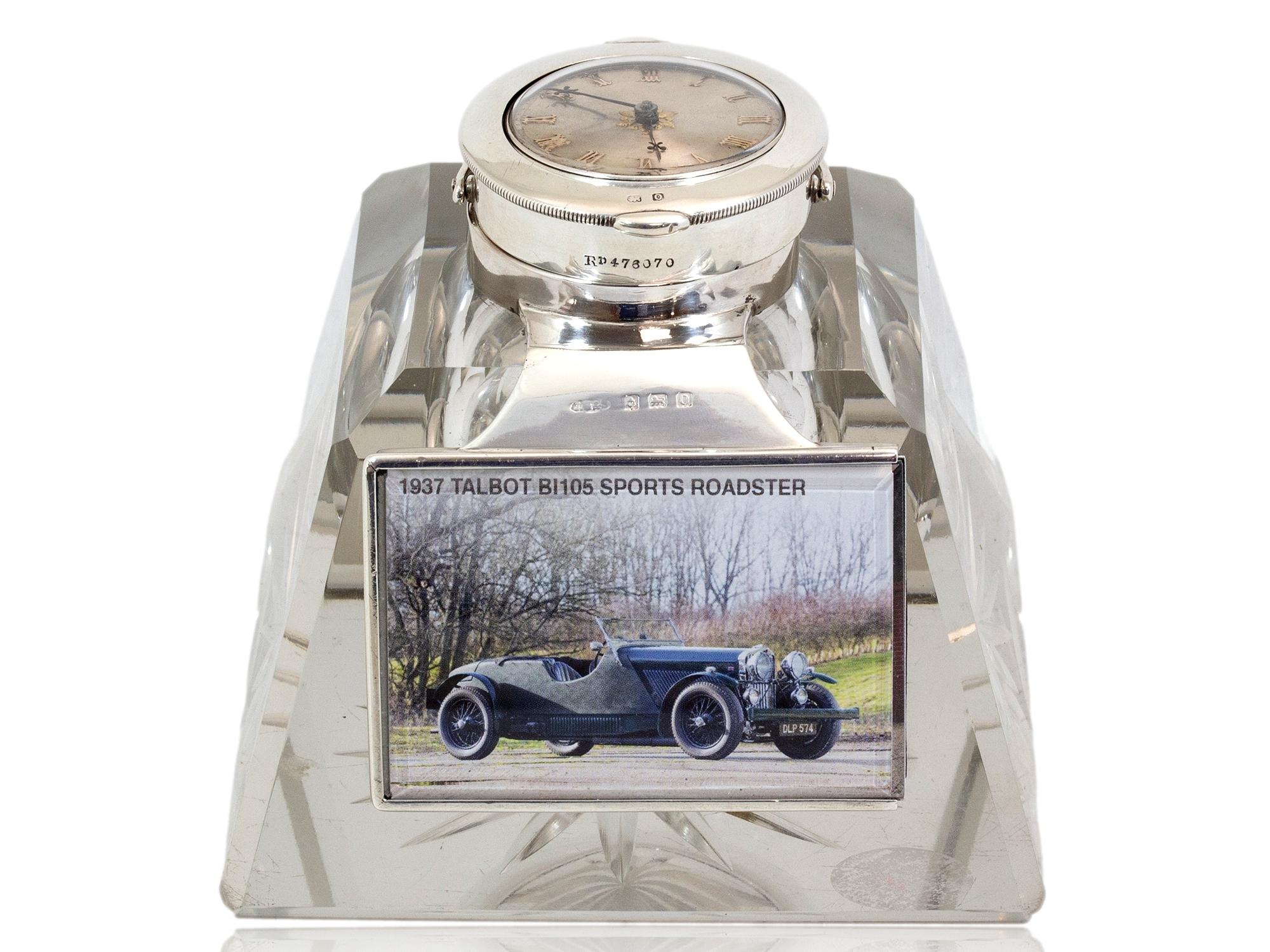 Art Nouveau Antique English Silver Mounted Desk Inkwell and Clock For Sale