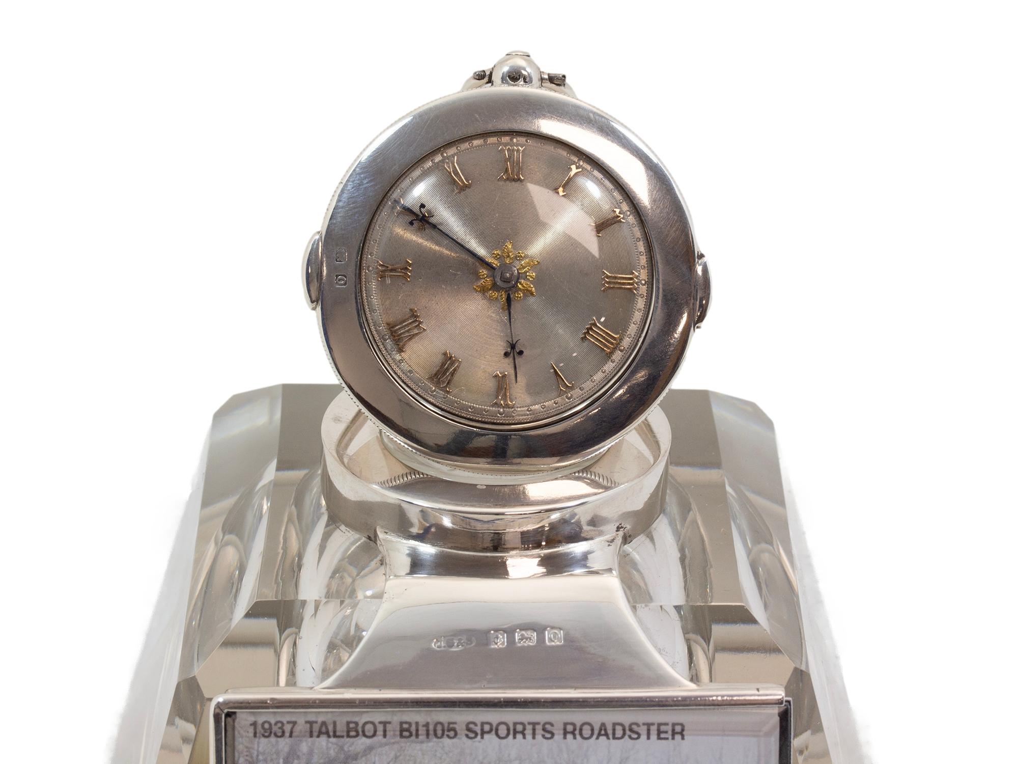 Cast Antique English Silver Mounted Desk Inkwell and Clock For Sale