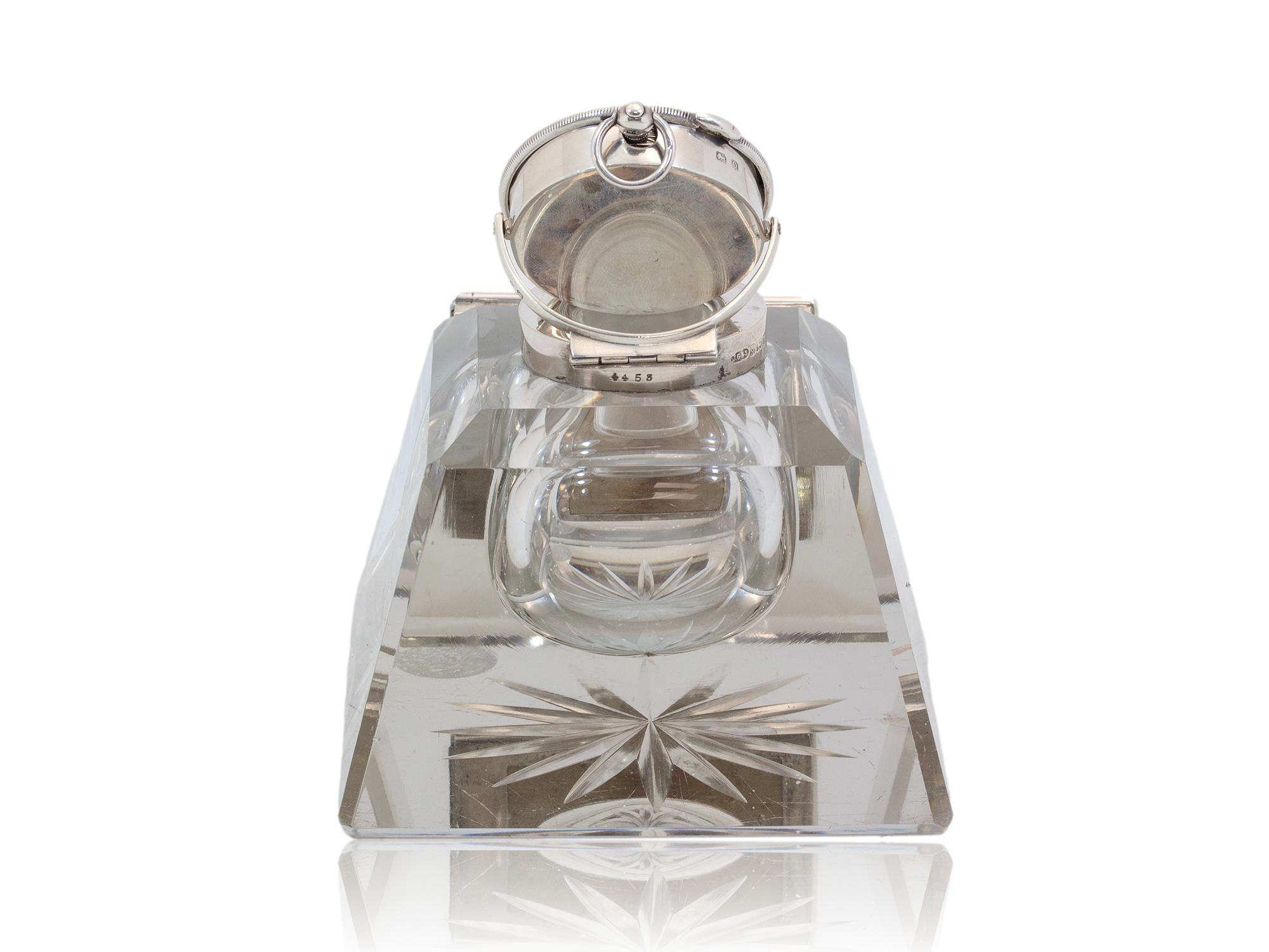 Antique English Silver Mounted Desk Inkwell and Clock For Sale 1