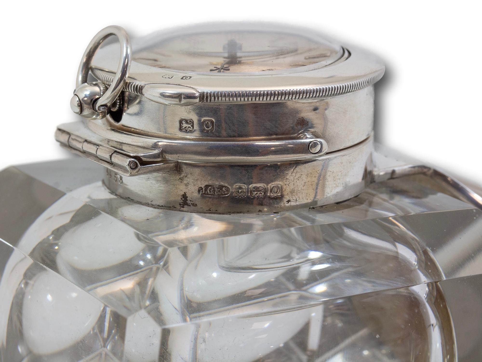 Antique English Silver Mounted Desk Inkwell and Clock For Sale 3