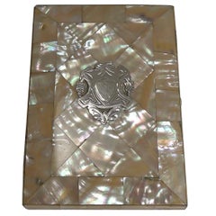 Antique English Silver Mounted Mother of Pearl Card Case, circa 1860