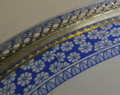 Antique English Silver Plate and Ceramic Blue and White Serving Tray, circa 1880