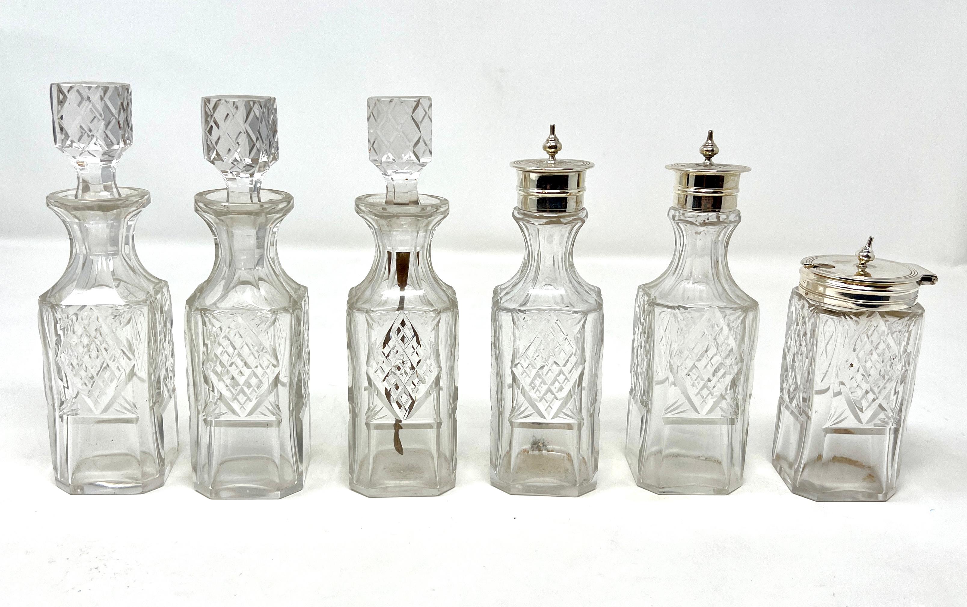 19th Century Antique English Silver Plate and Cut Crystal Cruet Set, Circa 1880-1890. For Sale