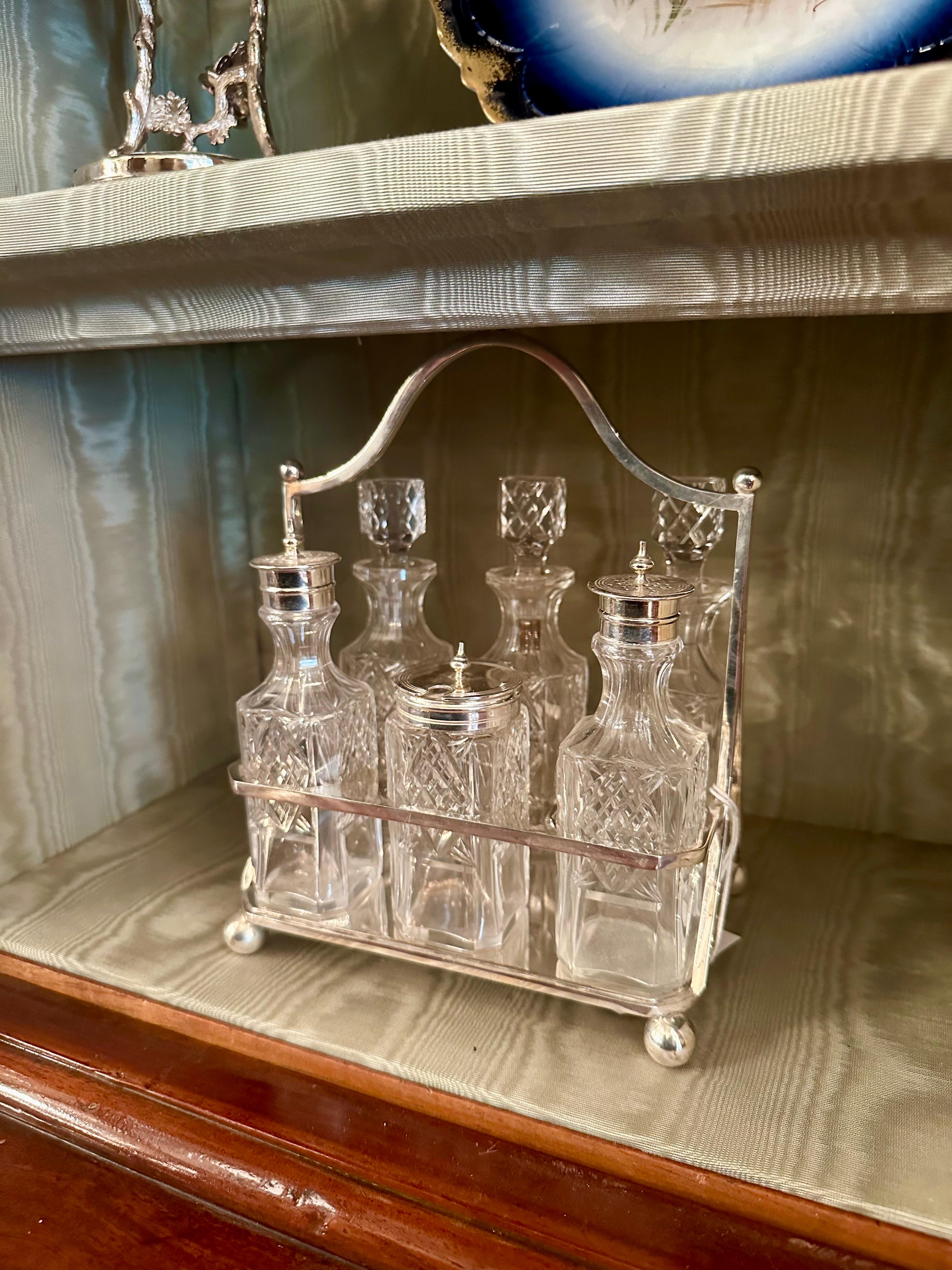 Antique English Silver Plate and Cut Crystal Cruet Set, Circa 1880-1890. For Sale 3
