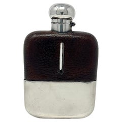 Antique English Silver Plate and Italian Leather Mounted Flask, Circa 1920.