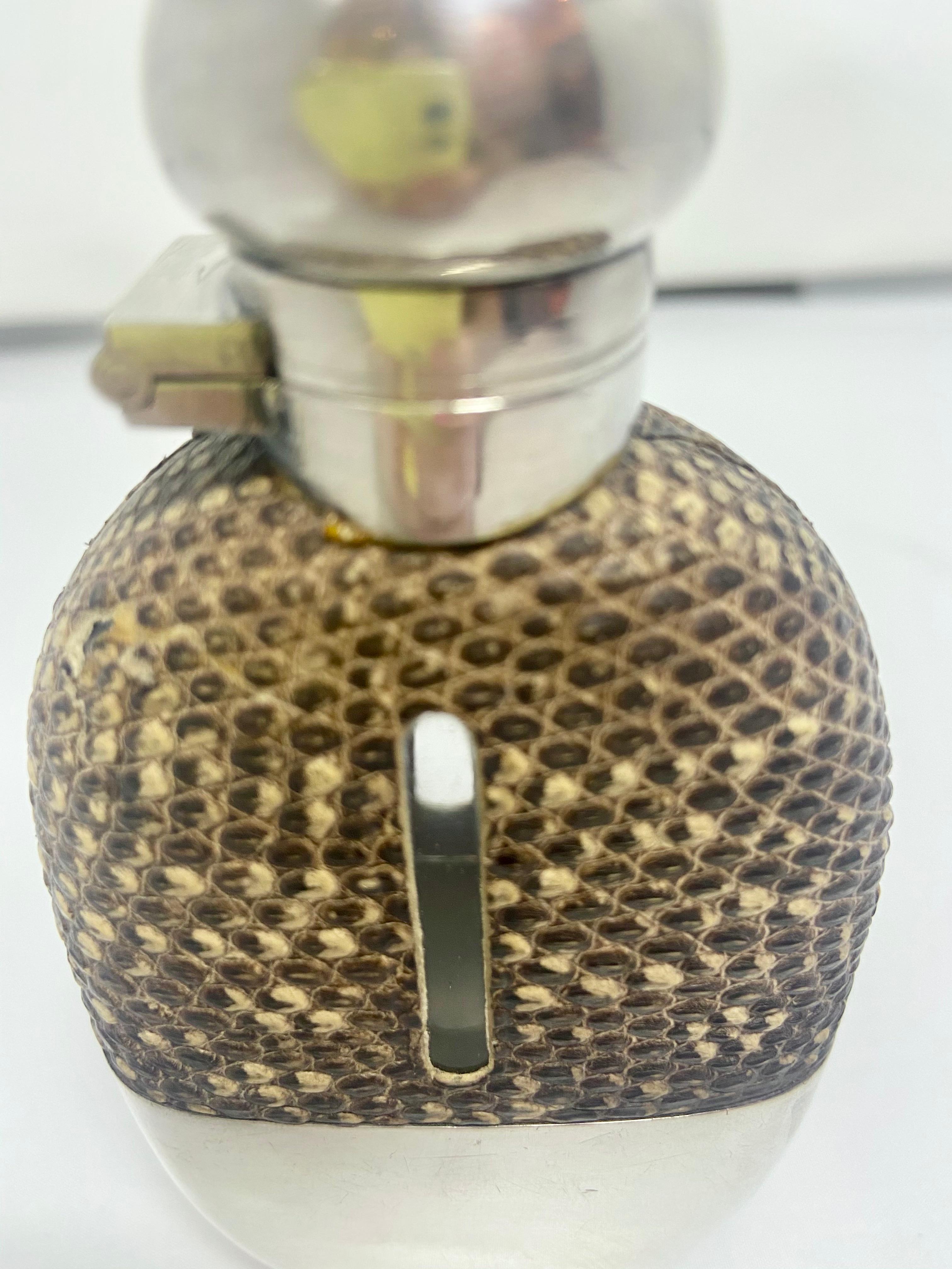 20th Century Antique English Silver-Plate and Snakeskin Hip Flask, Circa 1900