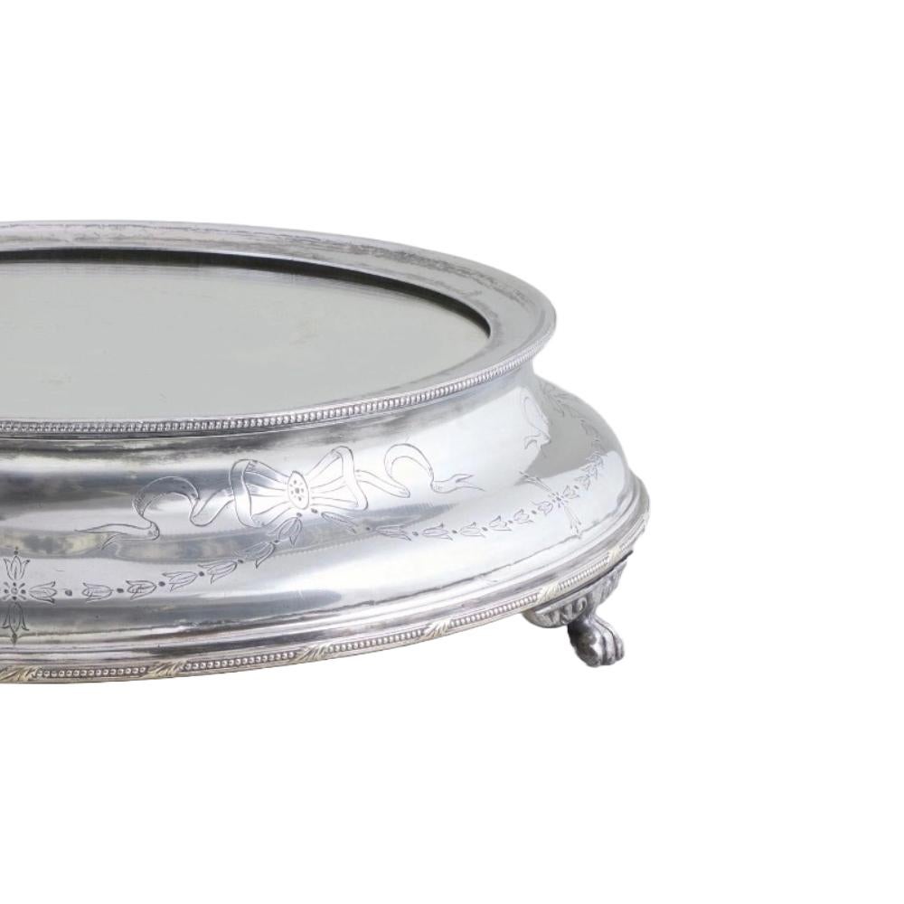 Inciso Antique Silver Plate inglese di forma circolare a specchio in vendita
