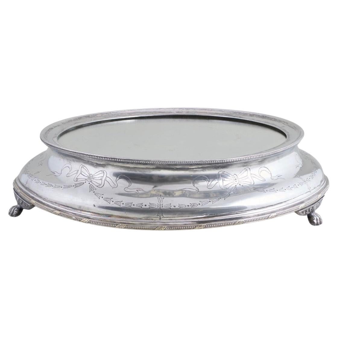 Antique English Silver Plate Circular Shape Mirrored Plateau