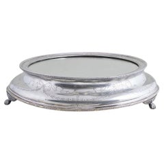 Antique English Silver Plate Circular Shape Mirrored Plateau