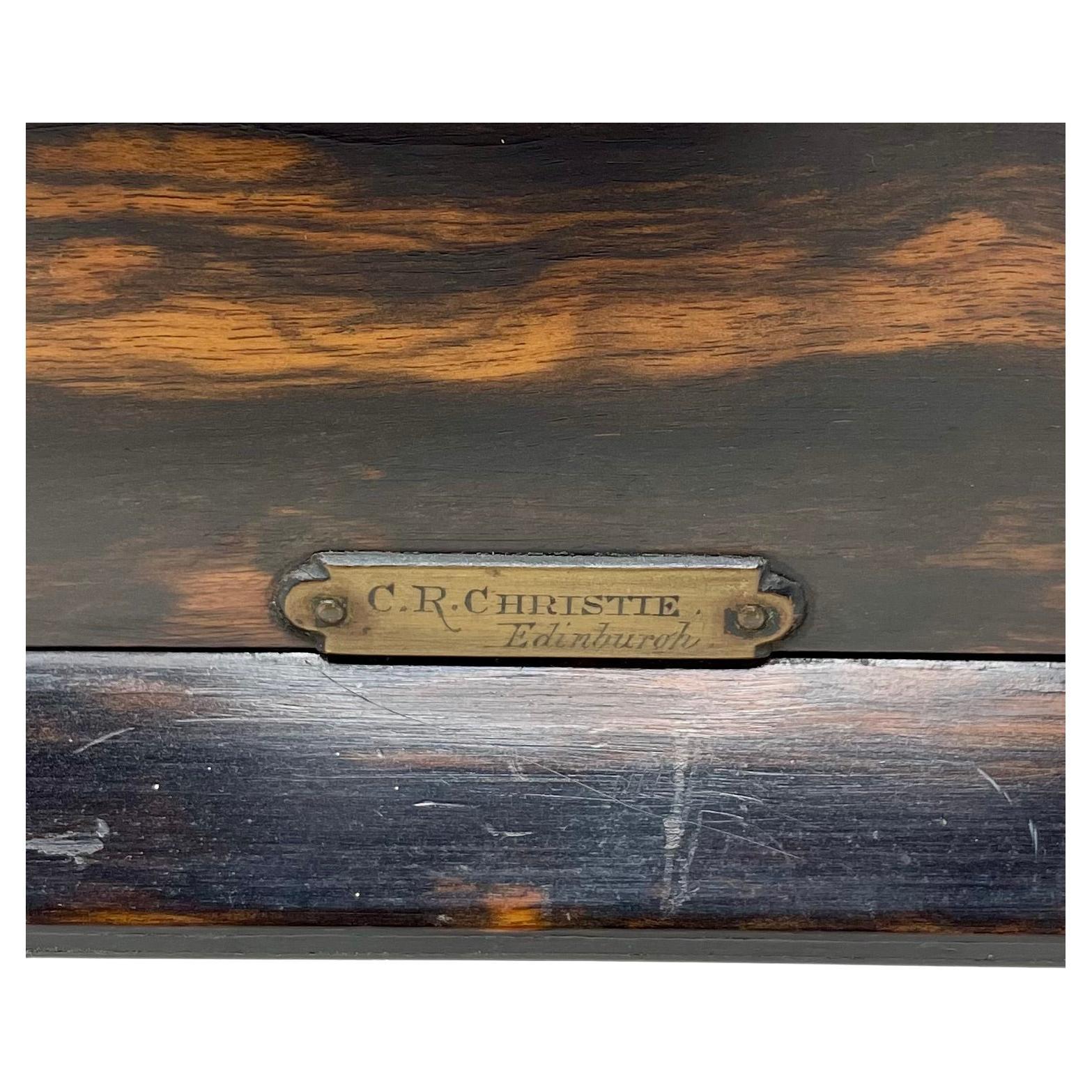 Antique English Silver Plate, Coromandel Wood and Cut Crystal 3 Bottle Tantalus. For Sale 8