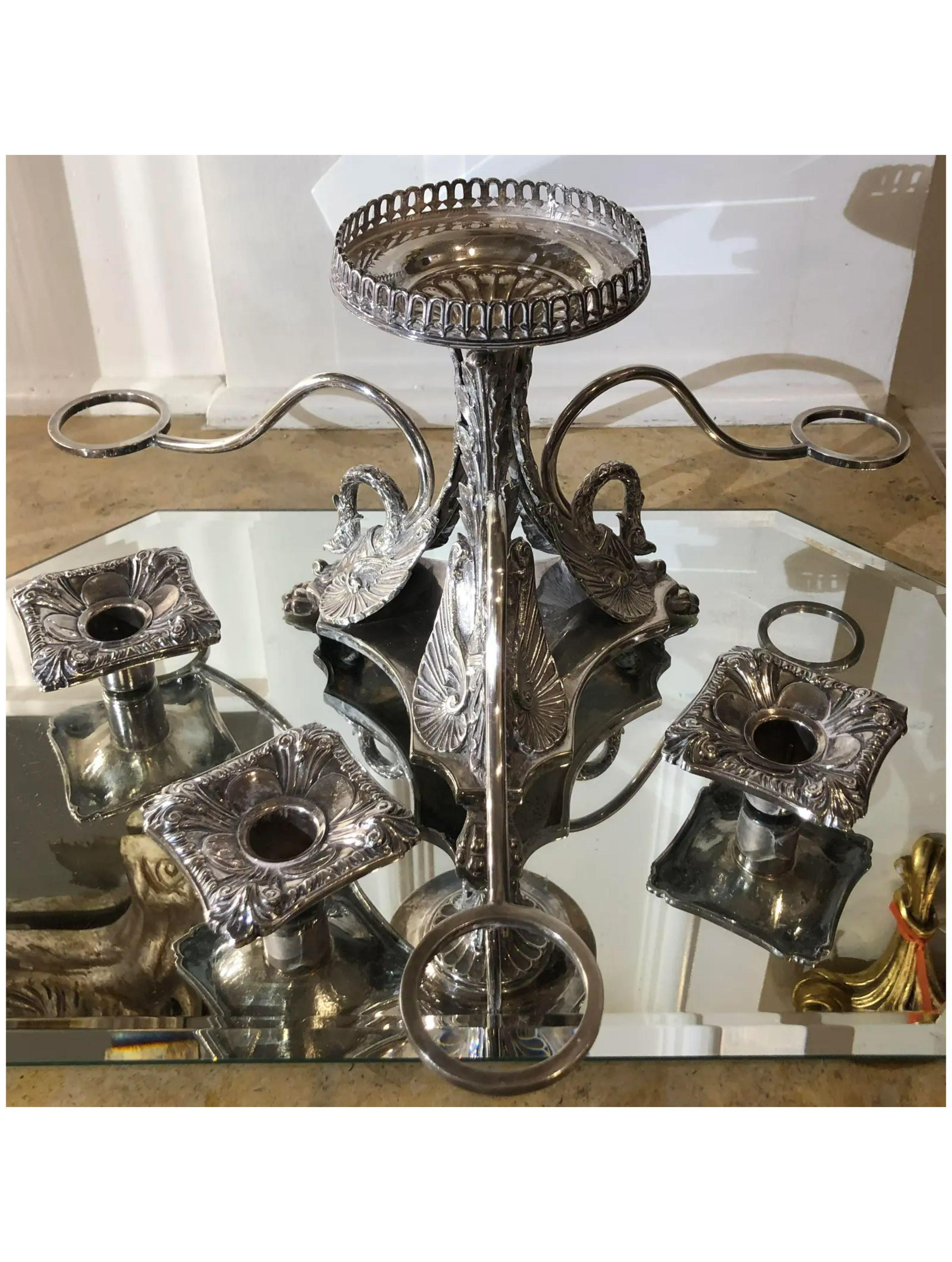 Regency Antique English Silver Plate & Crystal Centerpiece, Mid-19th Century