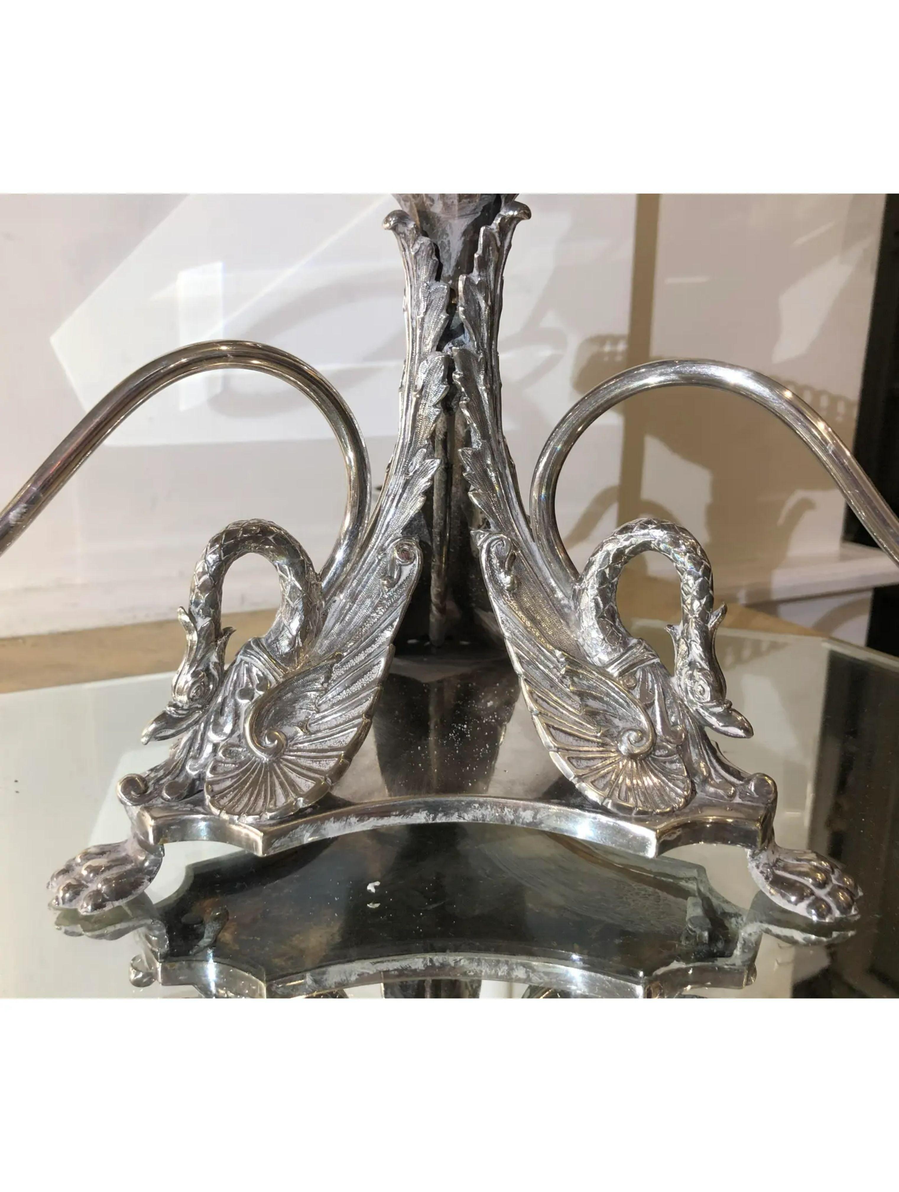 British Antique English Silver Plate & Crystal Centerpiece, Mid-19th Century