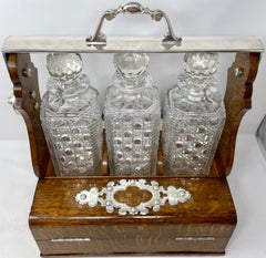 Antique English Silver Plate & Cut Crystal Tantalus Smoker's Box, Circa 1880