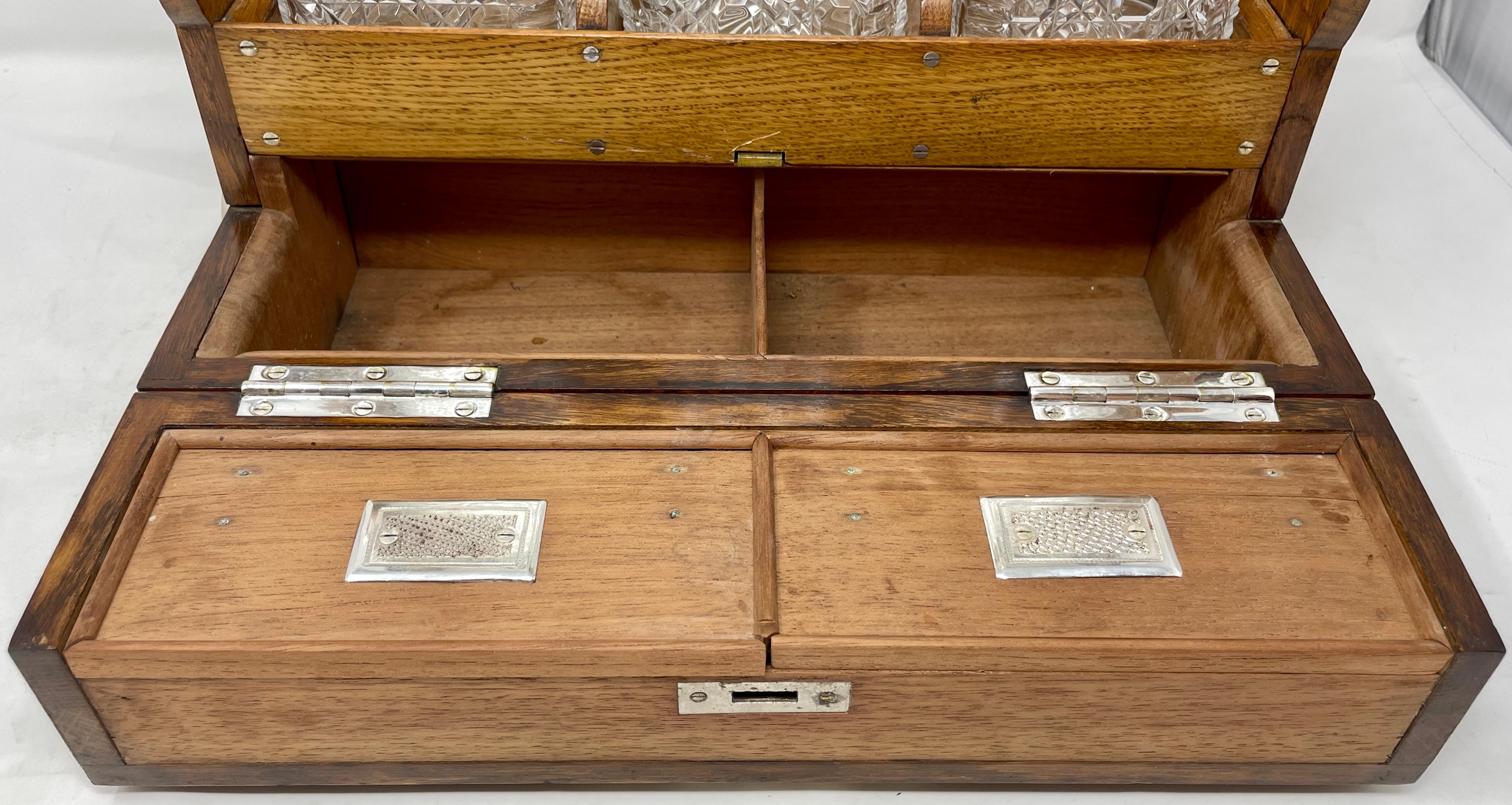 Antique English Silver Plate & Cut Crystal Tantalus Smoker's Box, Circa 1880 1