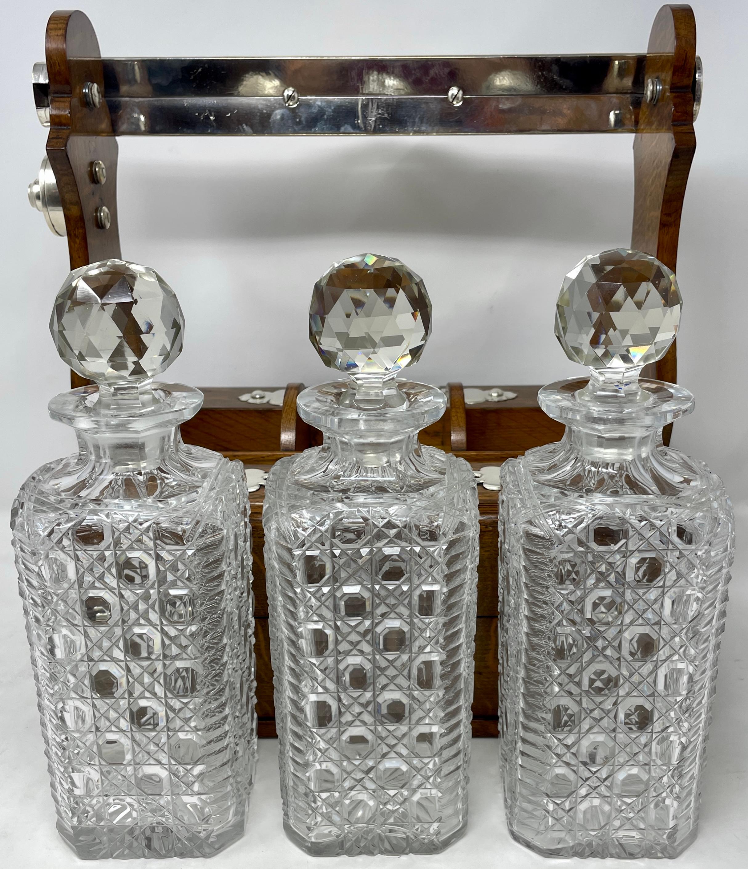 Antique English Silver Plate & Cut Crystal Tantalus Smoker's Box, Circa 1880 3