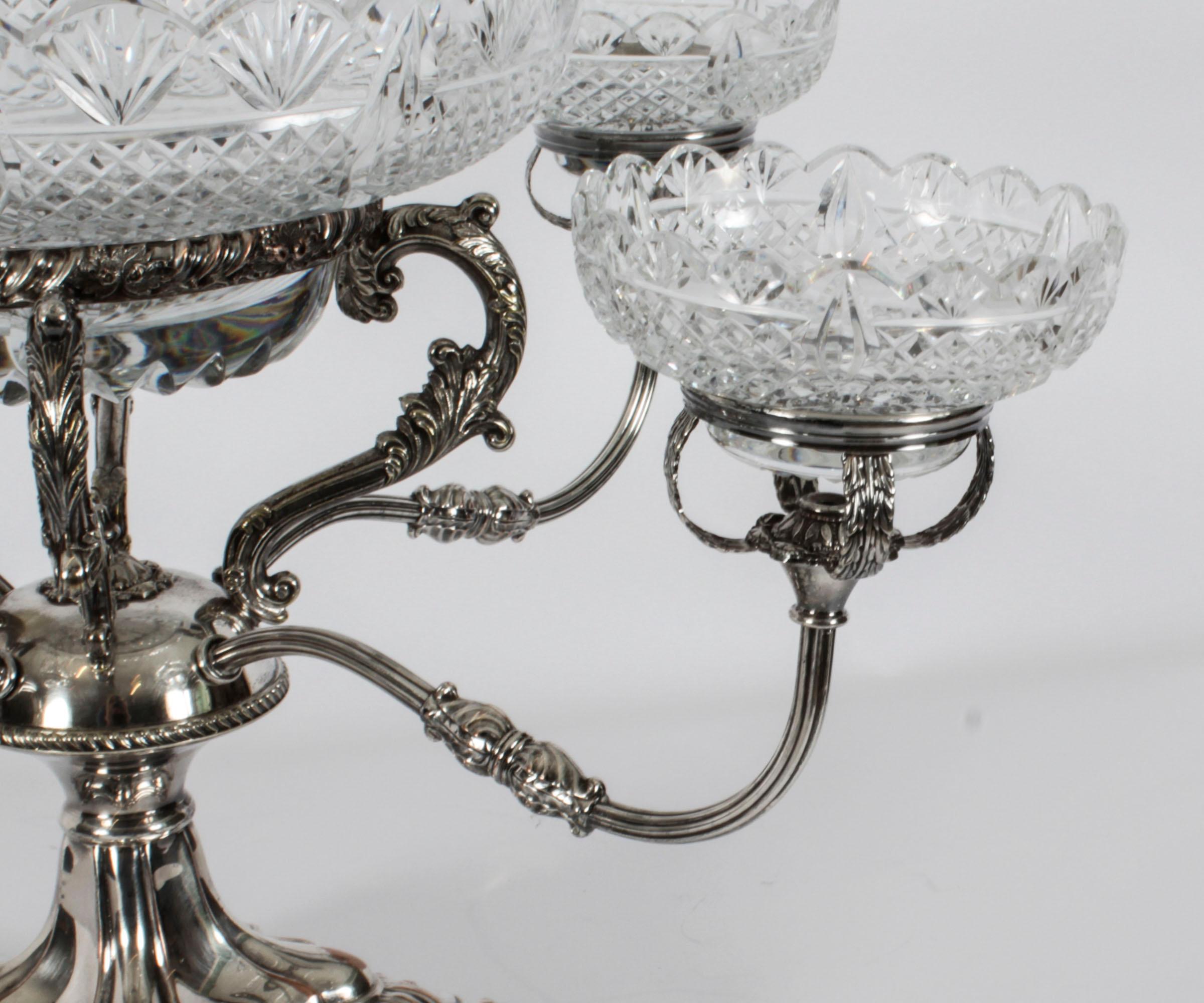 Antique English Silver Plate Cut Glass Epergne Candelabra Centrepiece 19th C 2