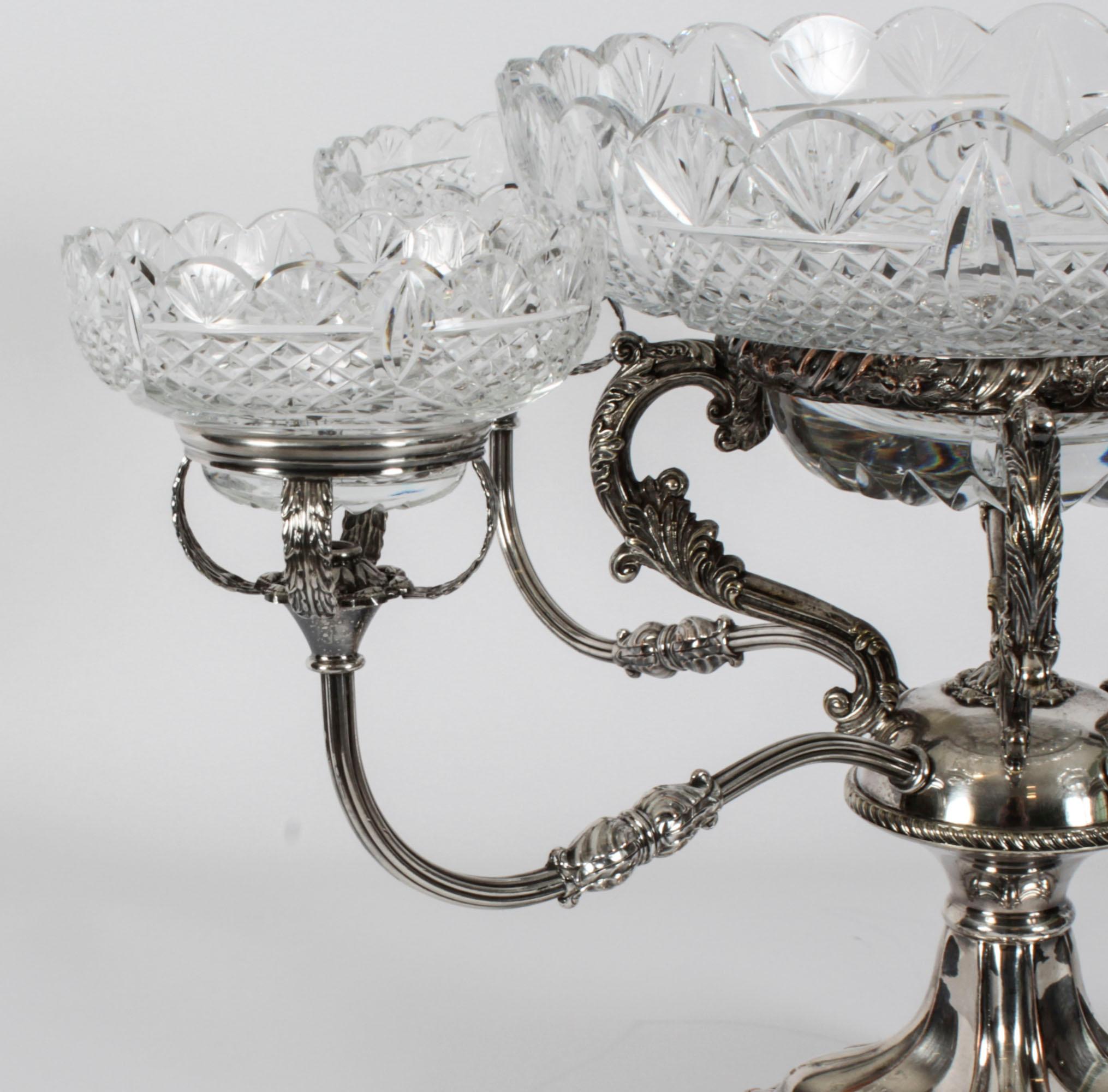 Antique English Silver Plate Cut Glass Epergne Candelabra Centrepiece 19th C 3