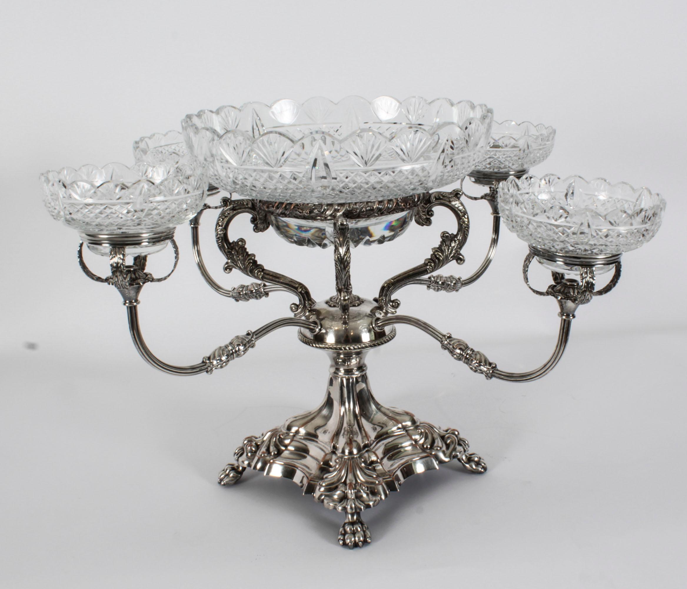 Antique English Silver Plate Cut Glass Epergne Candelabra Centrepiece 19th C 4