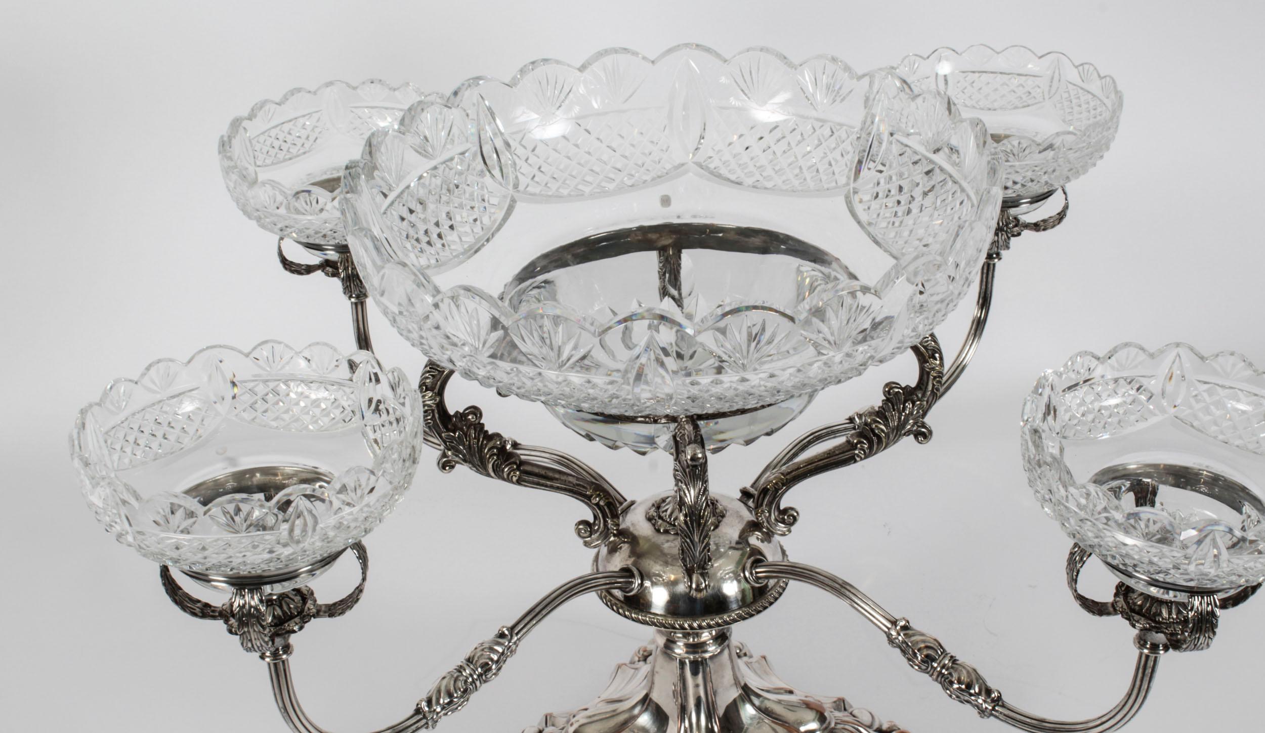 Antique English Silver Plate Cut Glass Epergne Candelabra Centrepiece 19th C 5