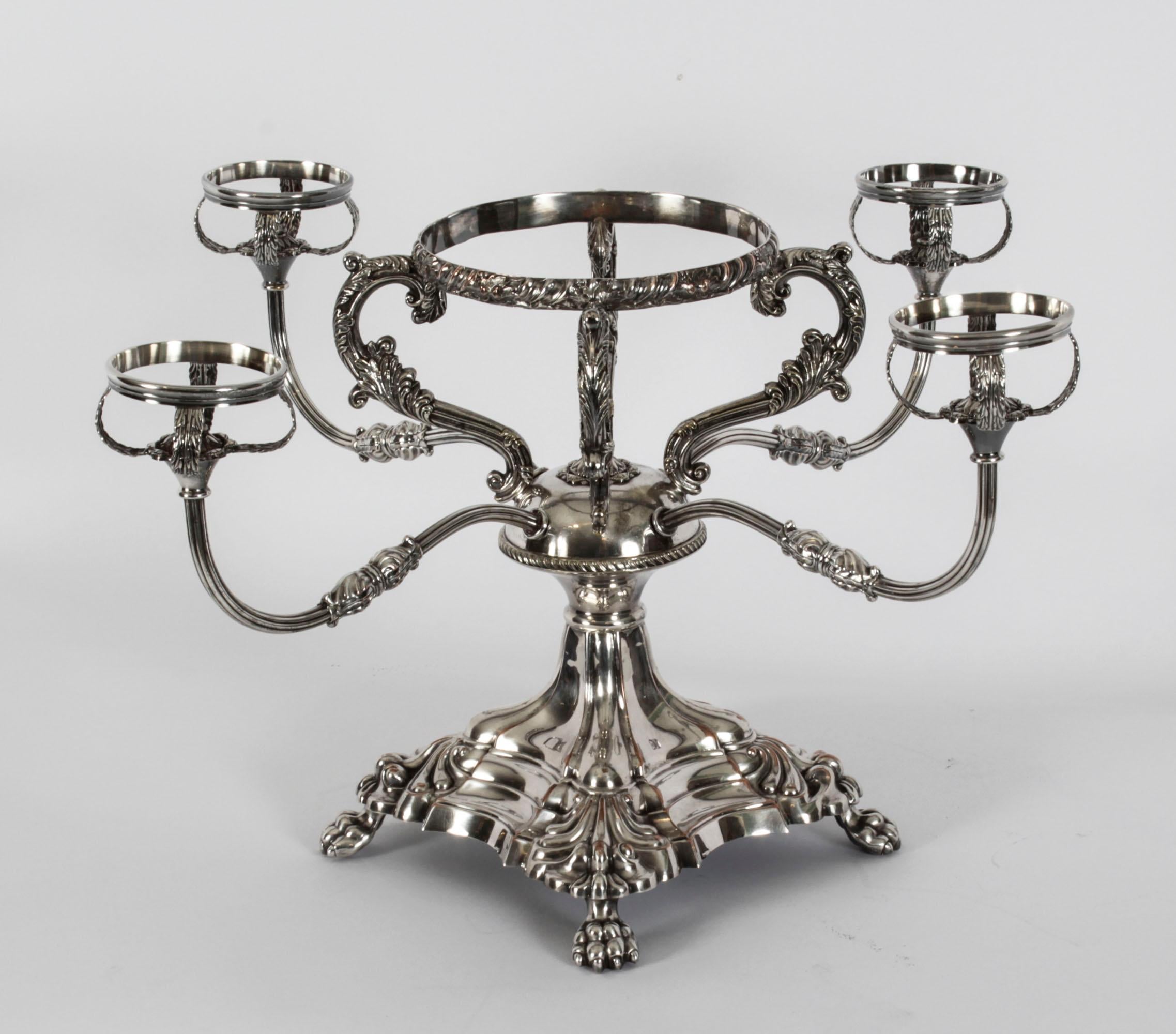 Antique English Silver Plate Cut Glass Epergne Candelabra Centrepiece 19th C 10