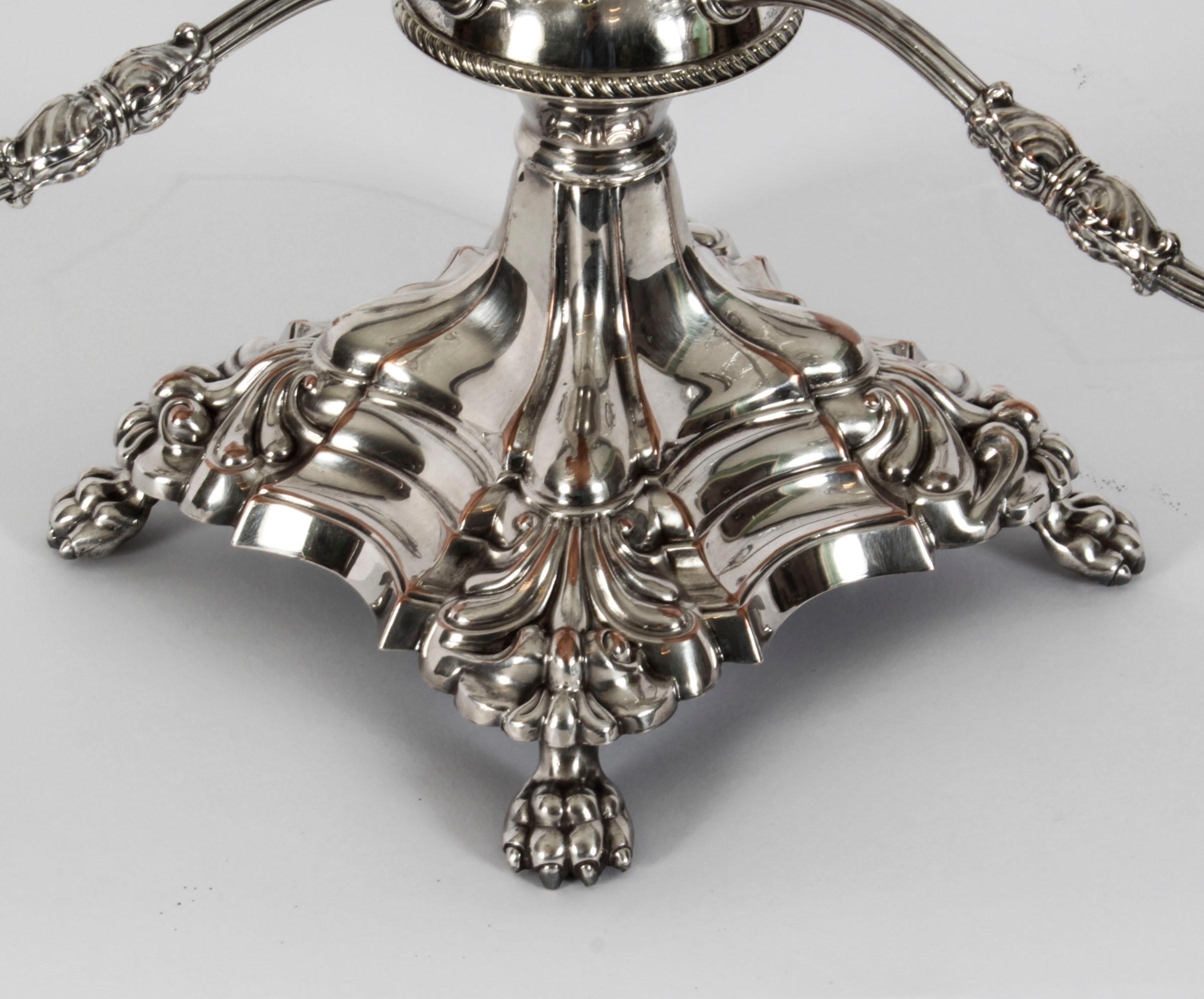 Antique English Silver Plate Cut Glass Epergne Candelabra Centrepiece 19th C In Good Condition In London, GB