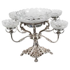 Used English Silver Plate Cut Glass Epergne Candelabra Centrepiece 19th C