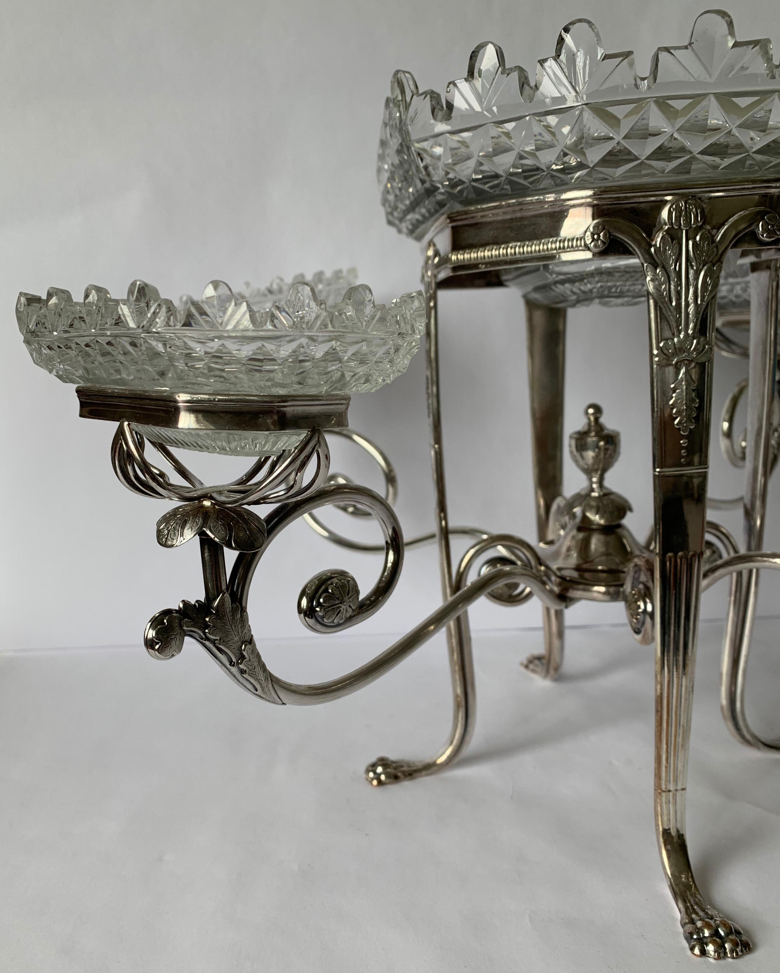 Antique English Silver Plated and Cut Glass Epergne For Sale 4