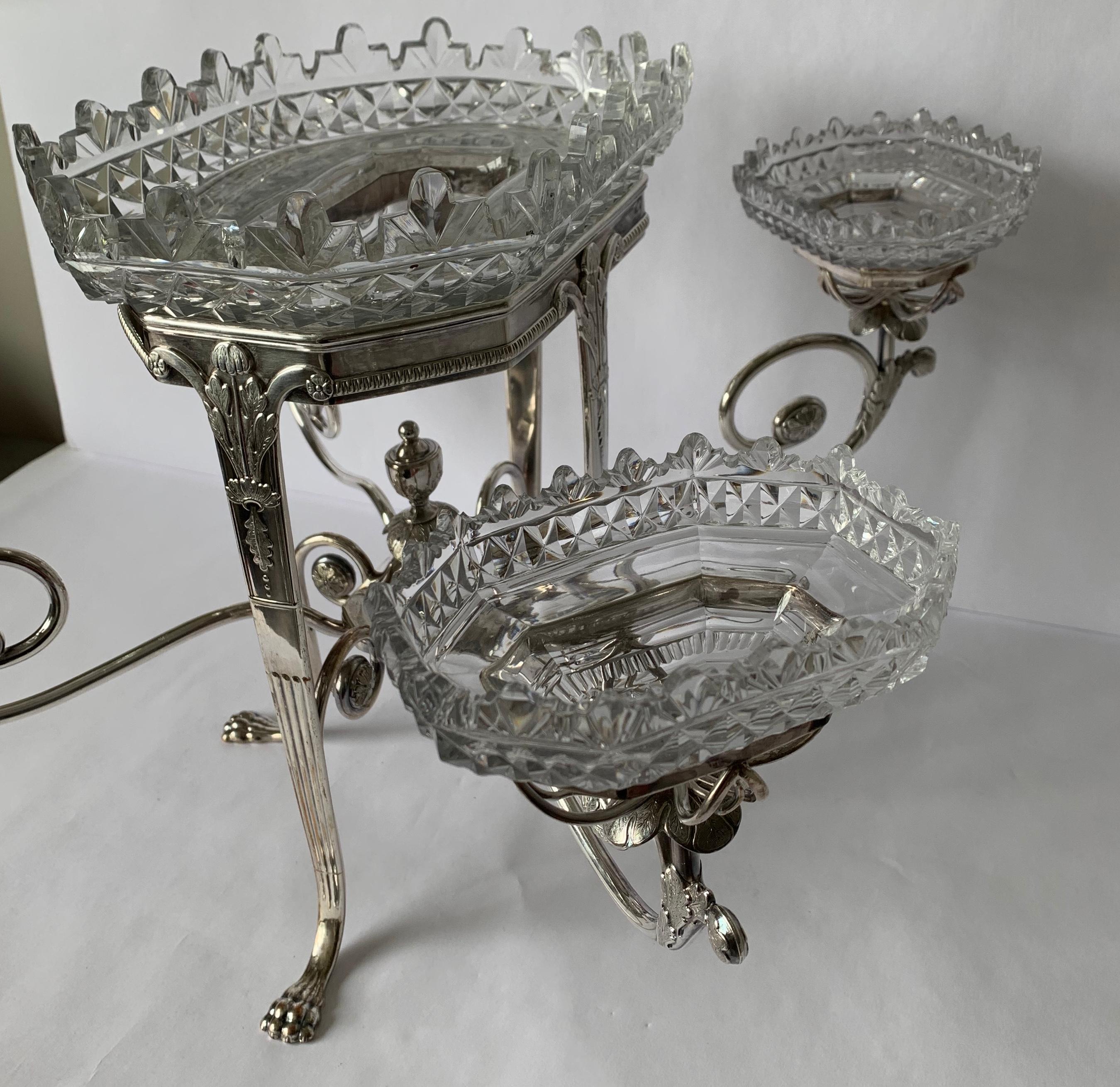 Antique English Silver Plated and Cut Glass Epergne 6