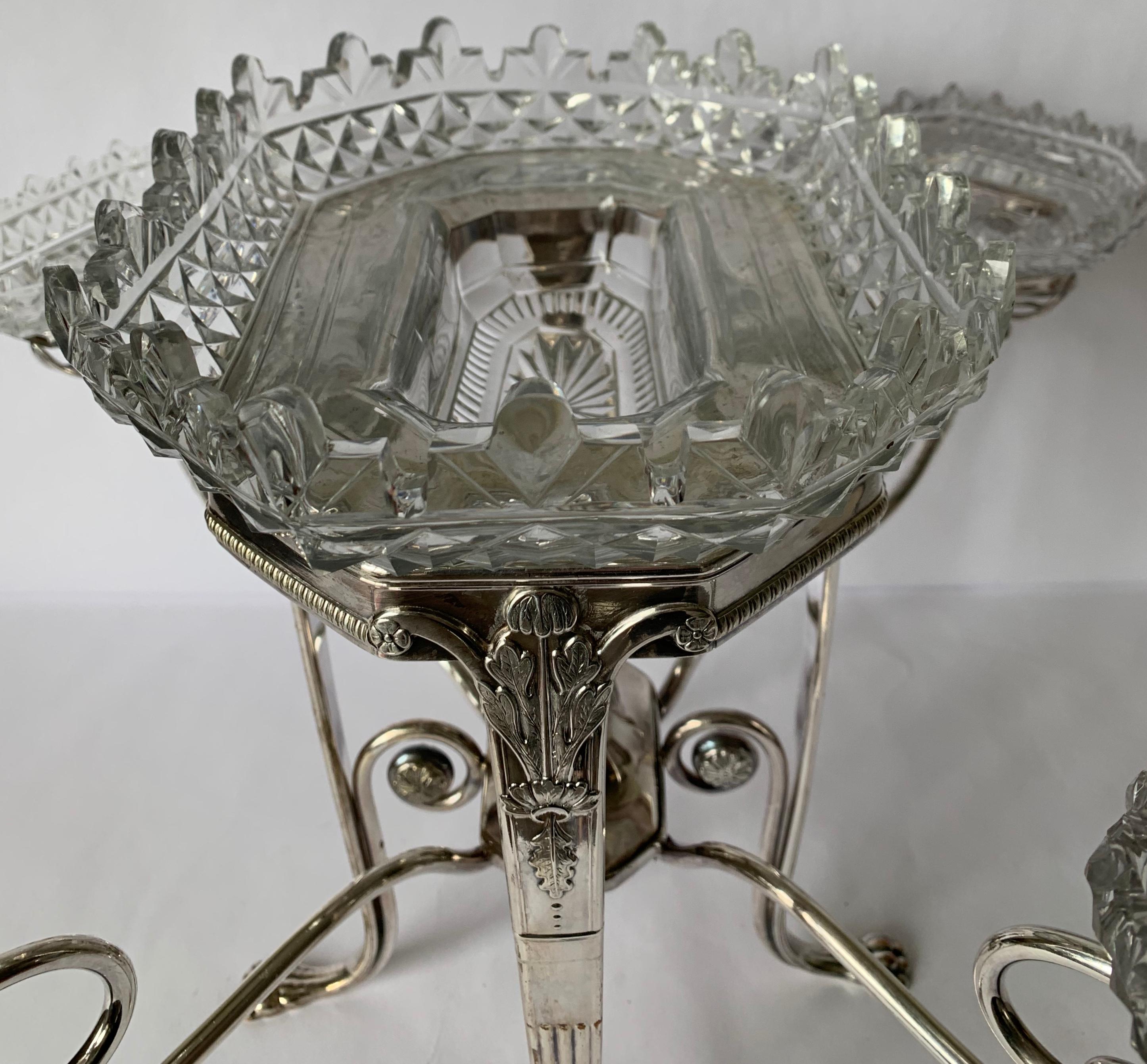 Antique English Silver Plated and Cut Glass Epergne For Sale 7