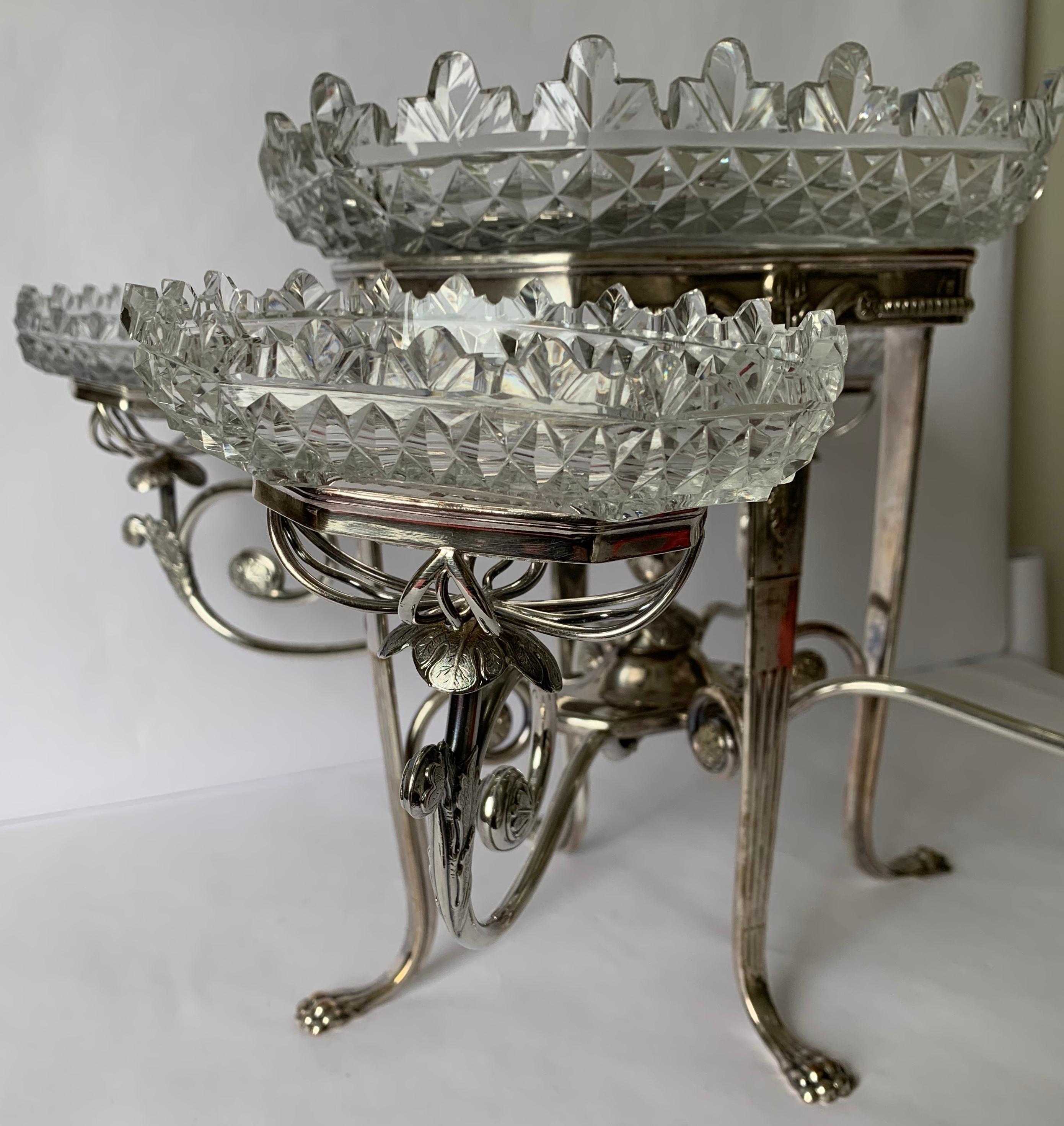 Antique English Silver Plated and Cut Glass Epergne 1