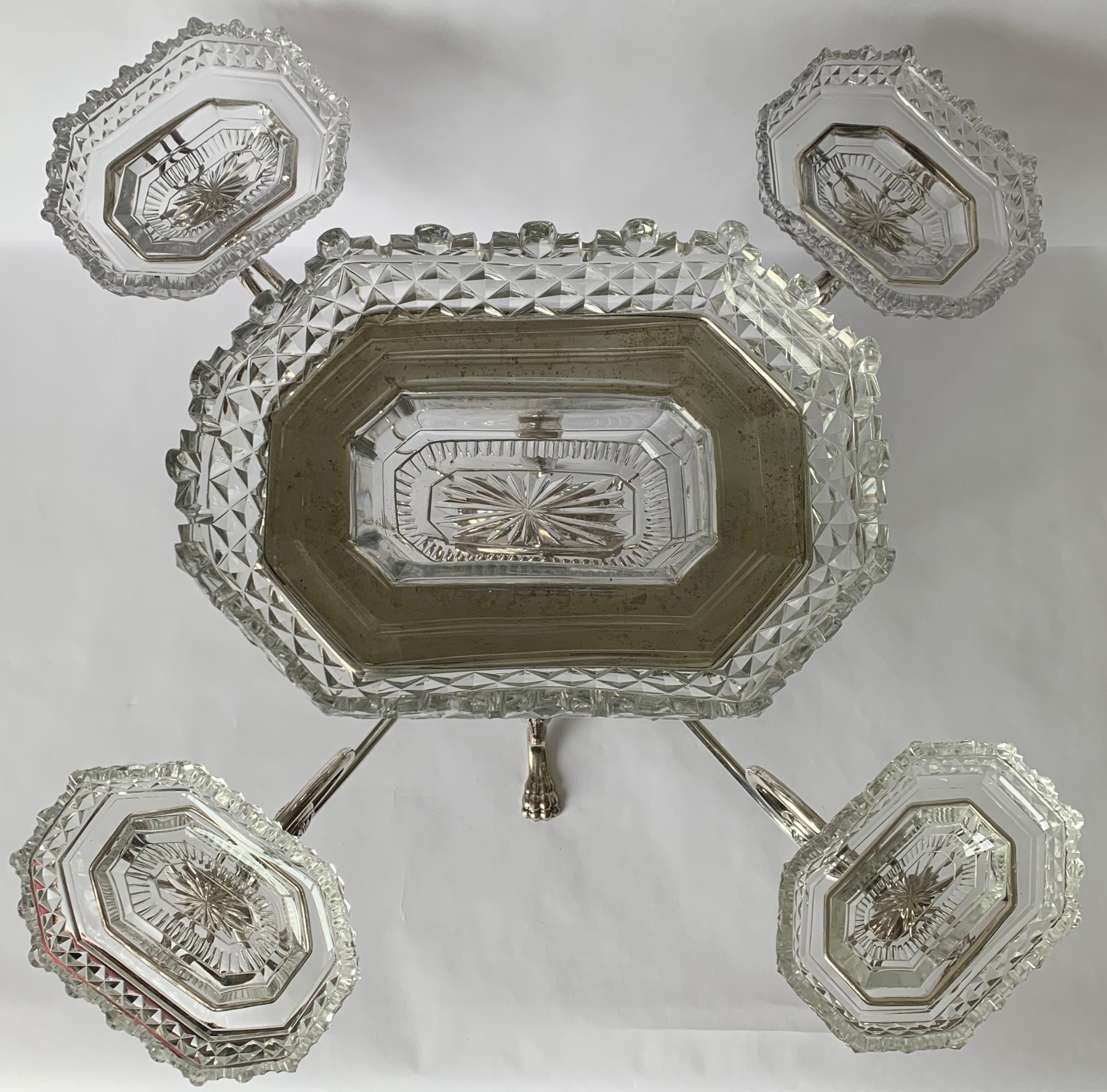 Antique English Silver Plated and Cut Glass Epergne 2