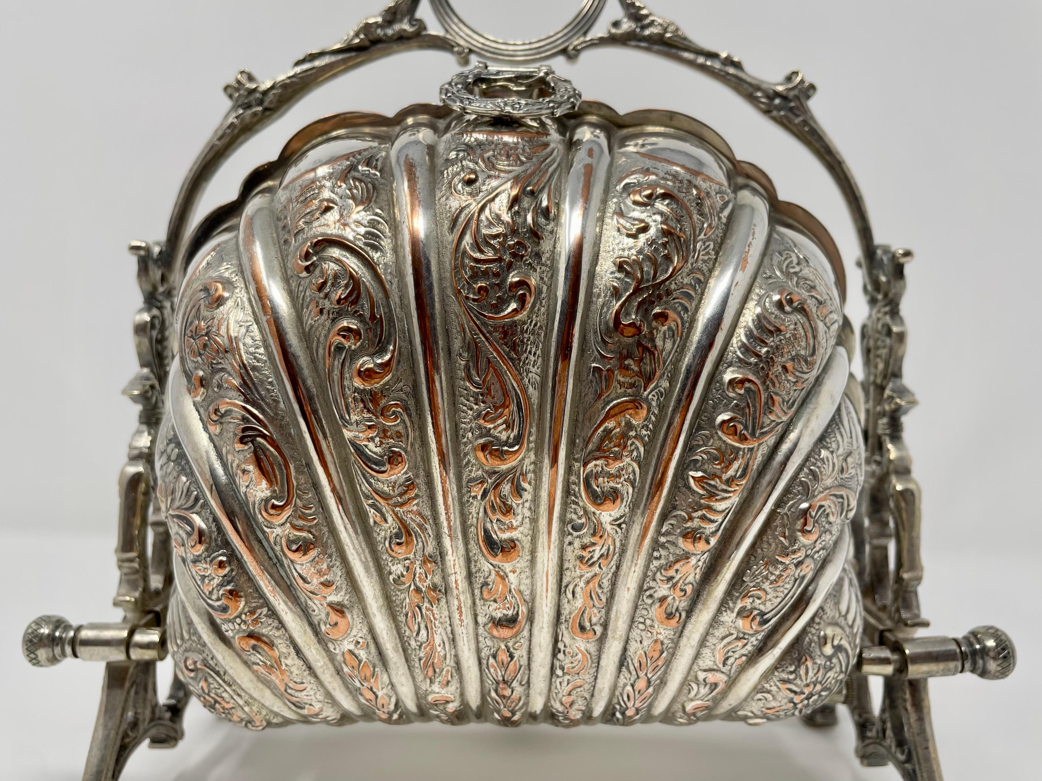 19th Century Antique English Silver Plate Double Biscuit Box For Sale