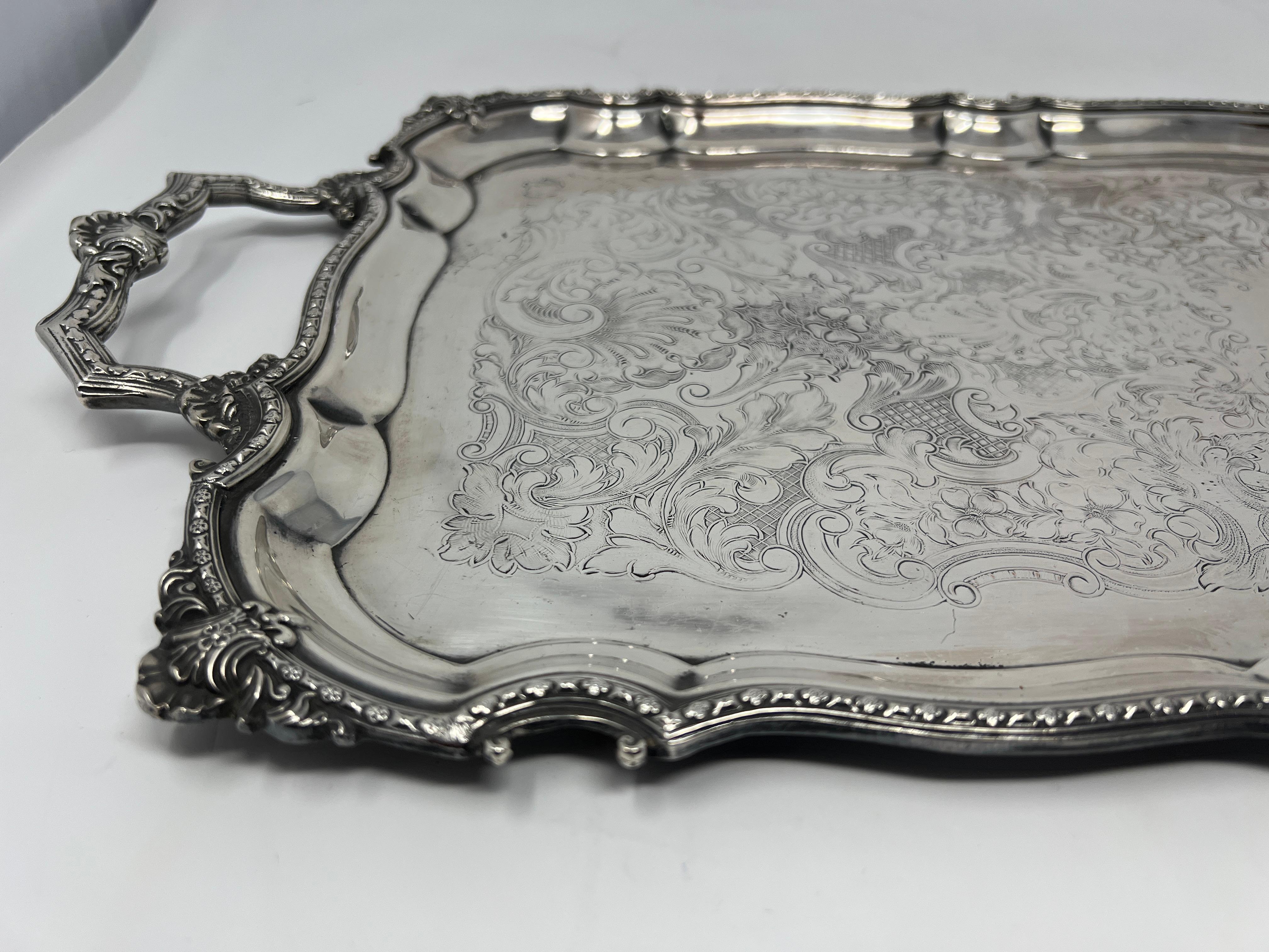 Antique English Silver Plate Drinks Tray, Circa 1920's. In Good Condition For Sale In New Orleans, LA