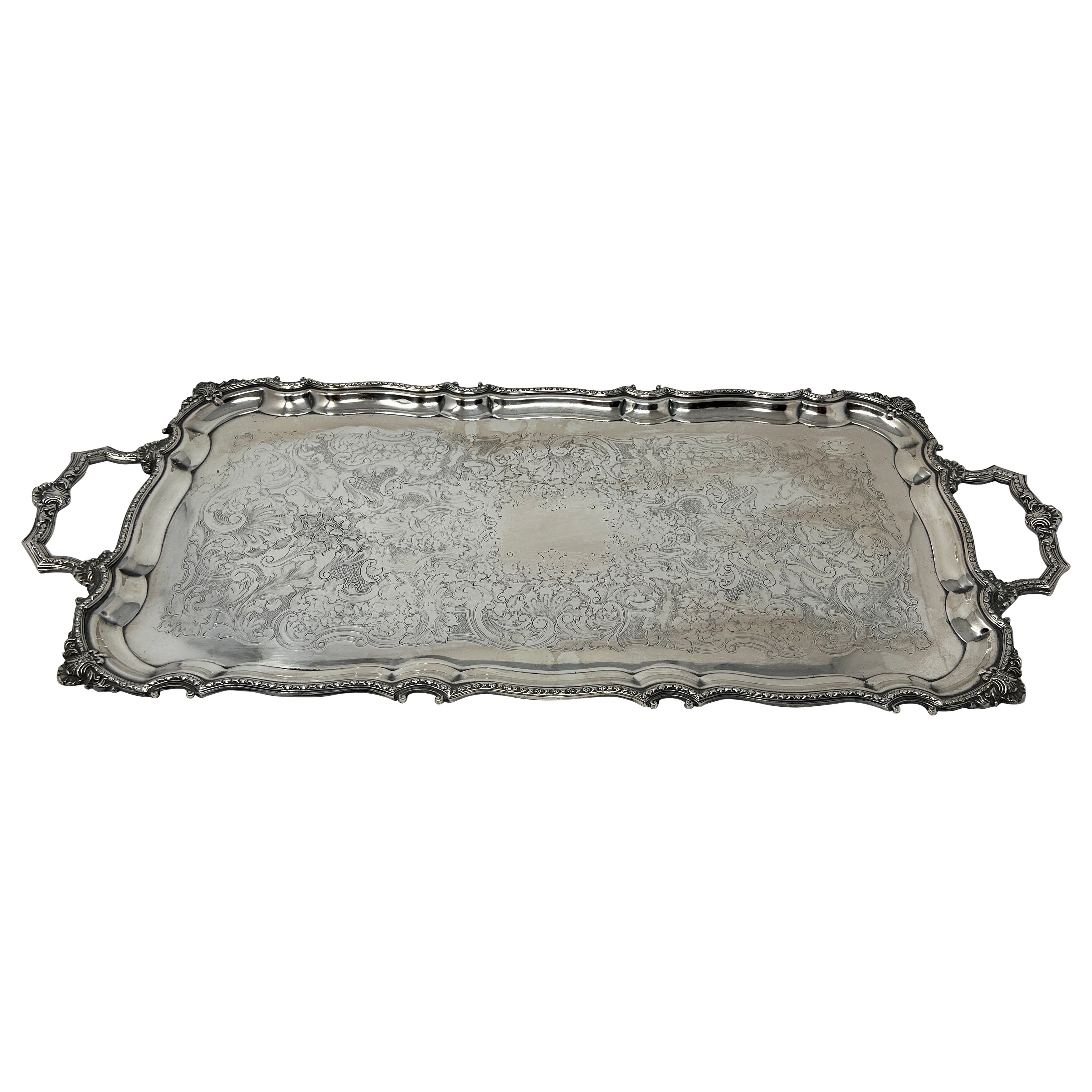 Antique English Silver Plate Drinks Tray, Circa 1920
s.