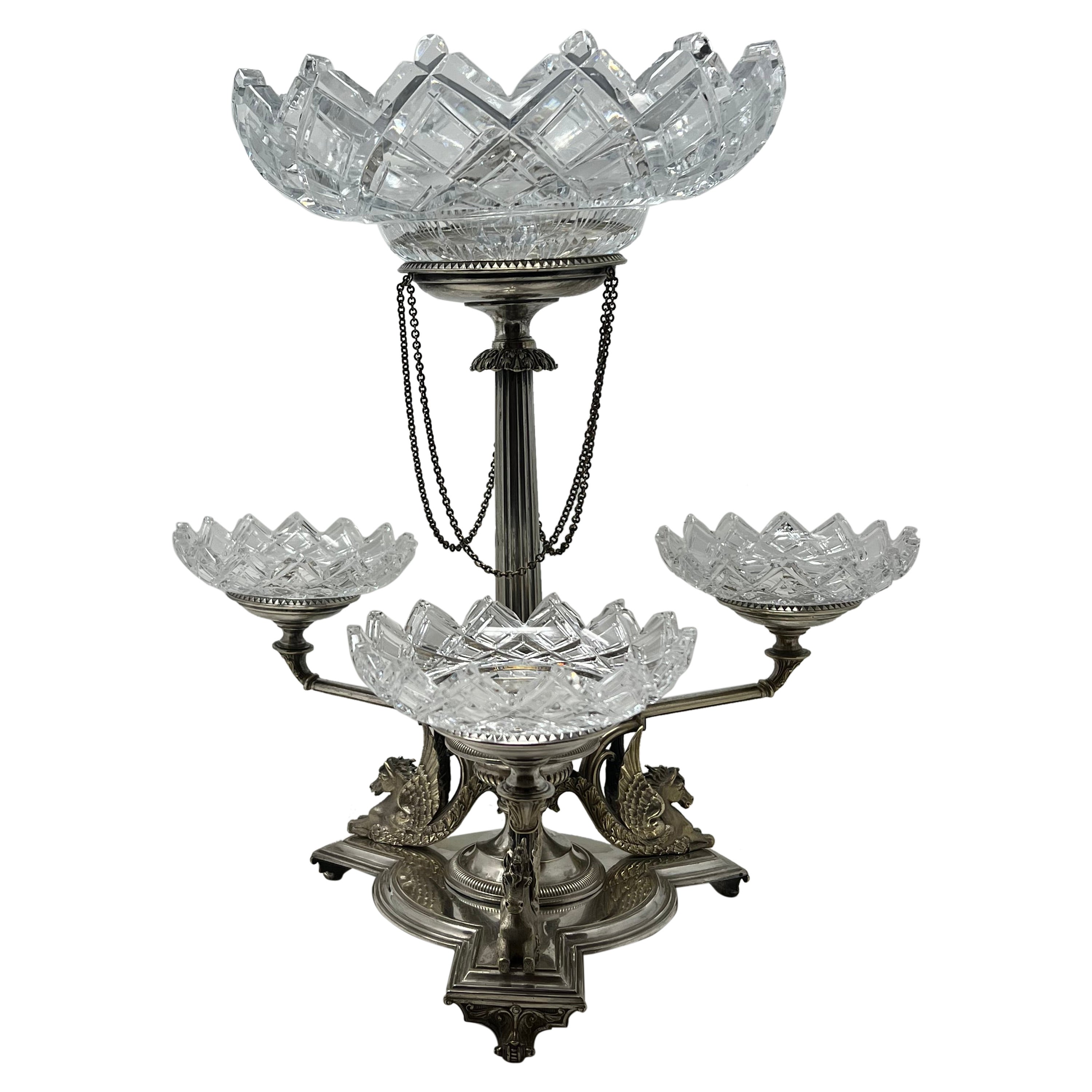 Épergne anglaise ancienne en métal argenté