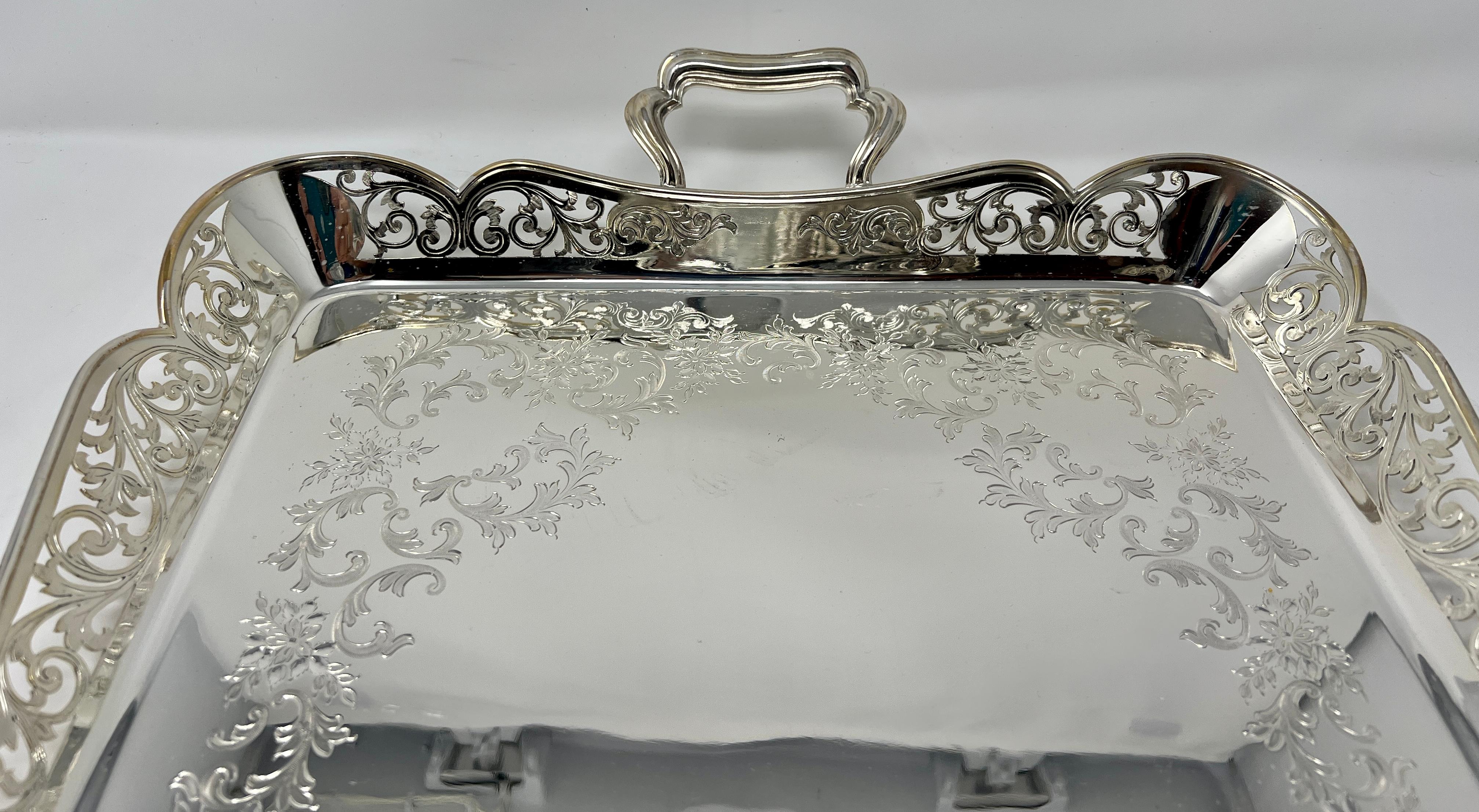 Antique English Silver Plate Galleried Tray, Circa 1890.
