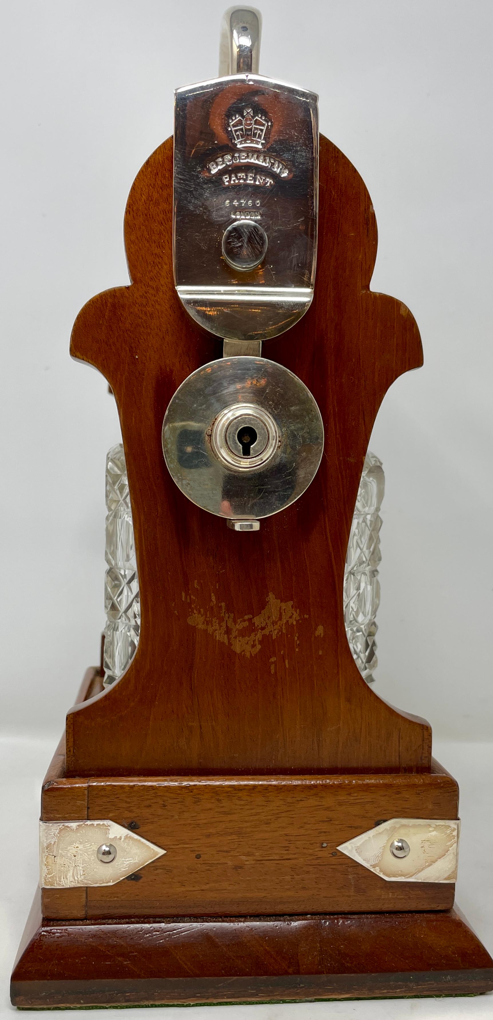 Antique English Silver-Plate, Golden Oak & Cut Crystal Tantalus, Circa 1890. In Good Condition In New Orleans, LA