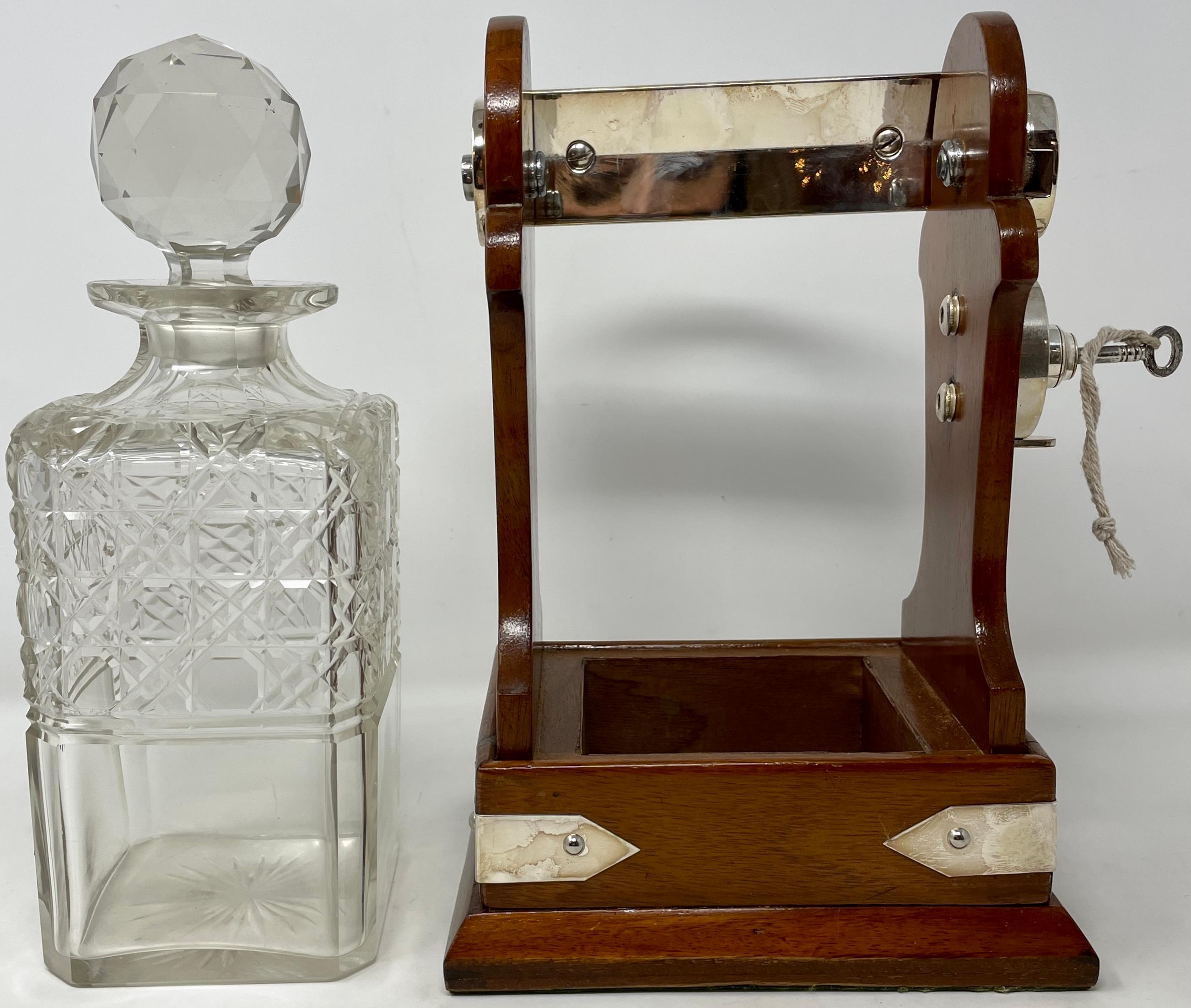 Antique English Silver-Plate, Golden Oak & Cut Crystal Tantalus, Circa 1890. 1