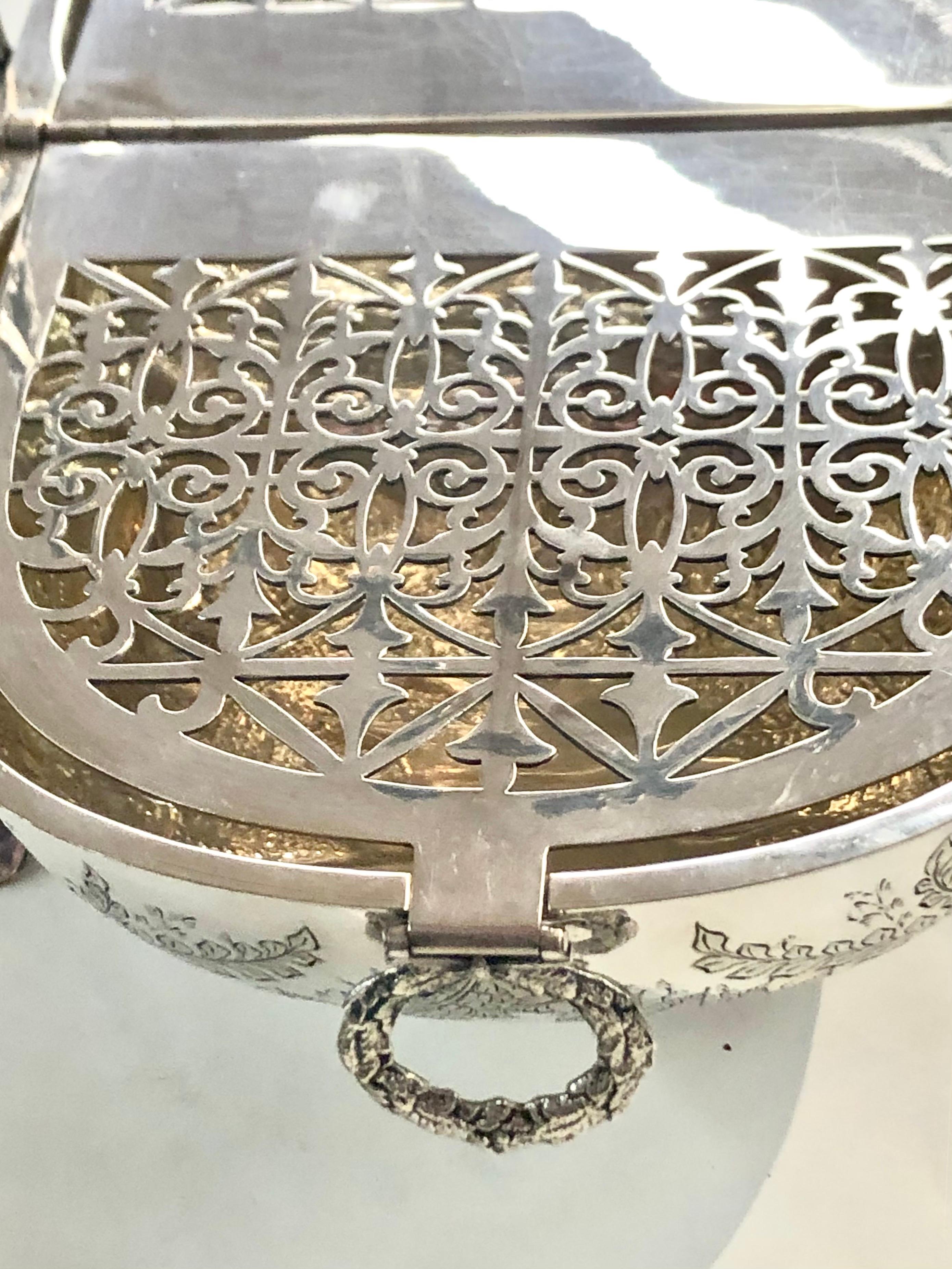 Antique English Silver Plate Hand Chased Cushion Shape Folding Biscuit Box For Sale 3