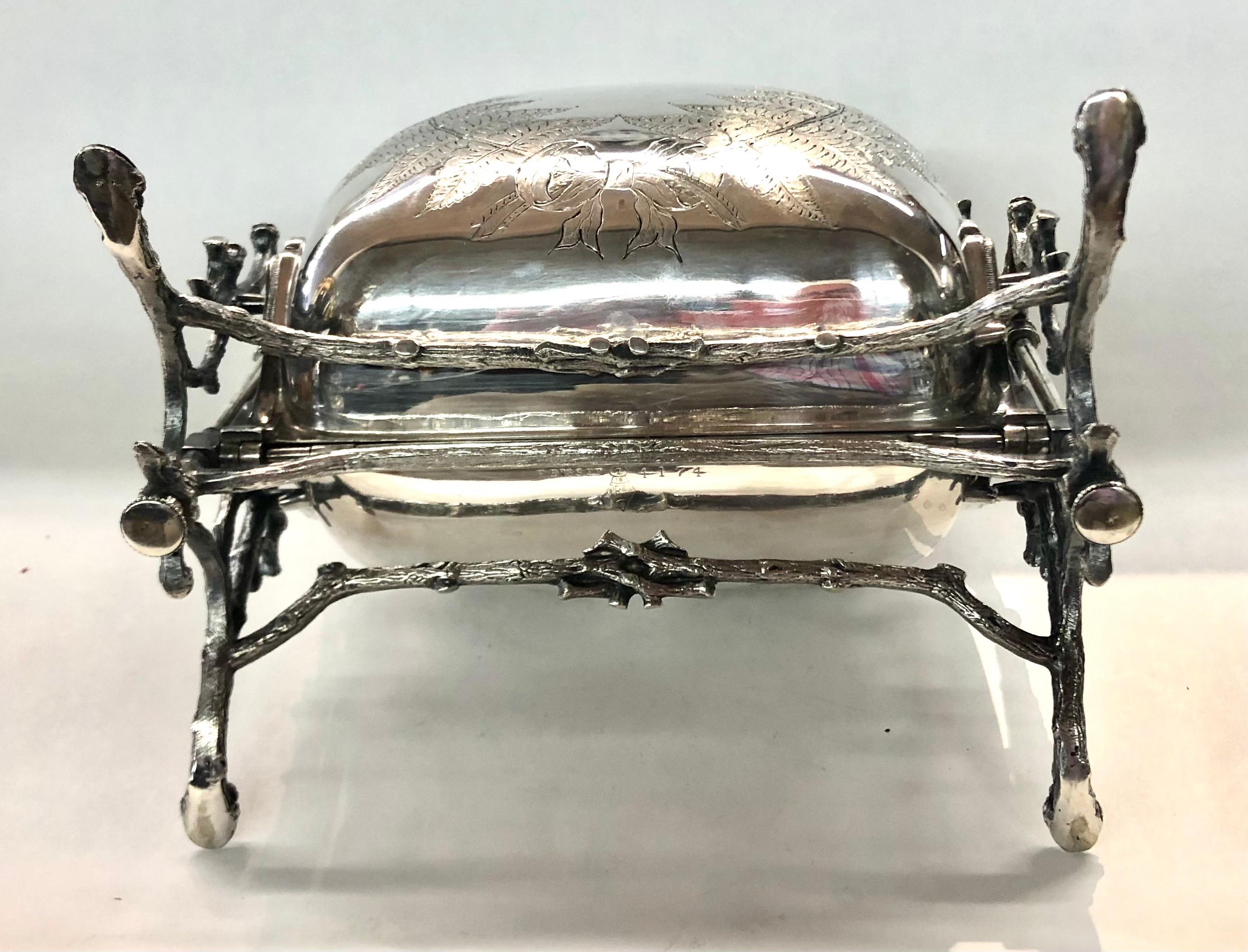 19th Century Antique English Silver Plate Hand Chased Cushion Shape Folding Biscuit Box For Sale