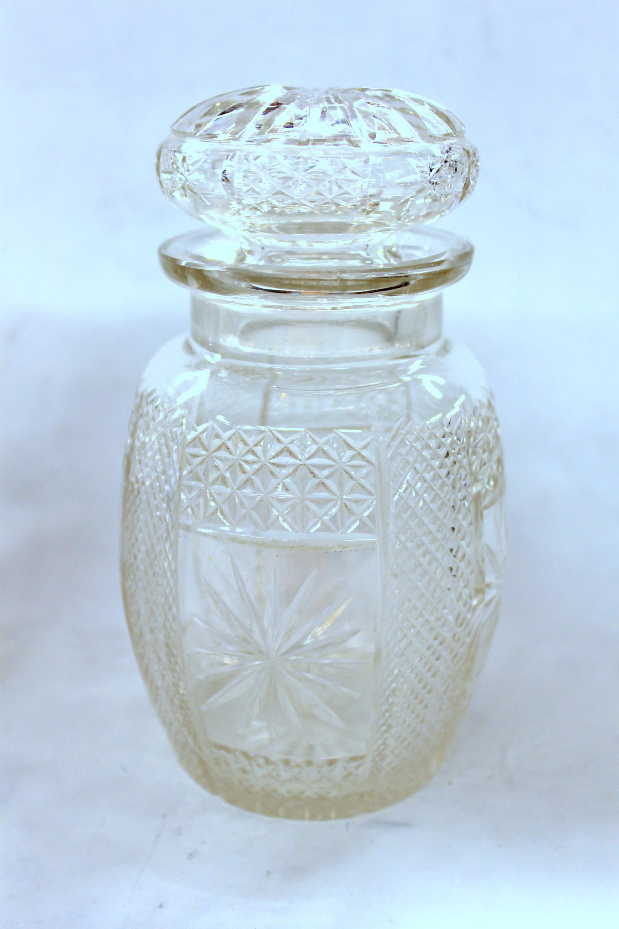Antique English Silver Plate Hand-Cut Crystal Barrel Shape Double Jar Pickle Set For Sale 6