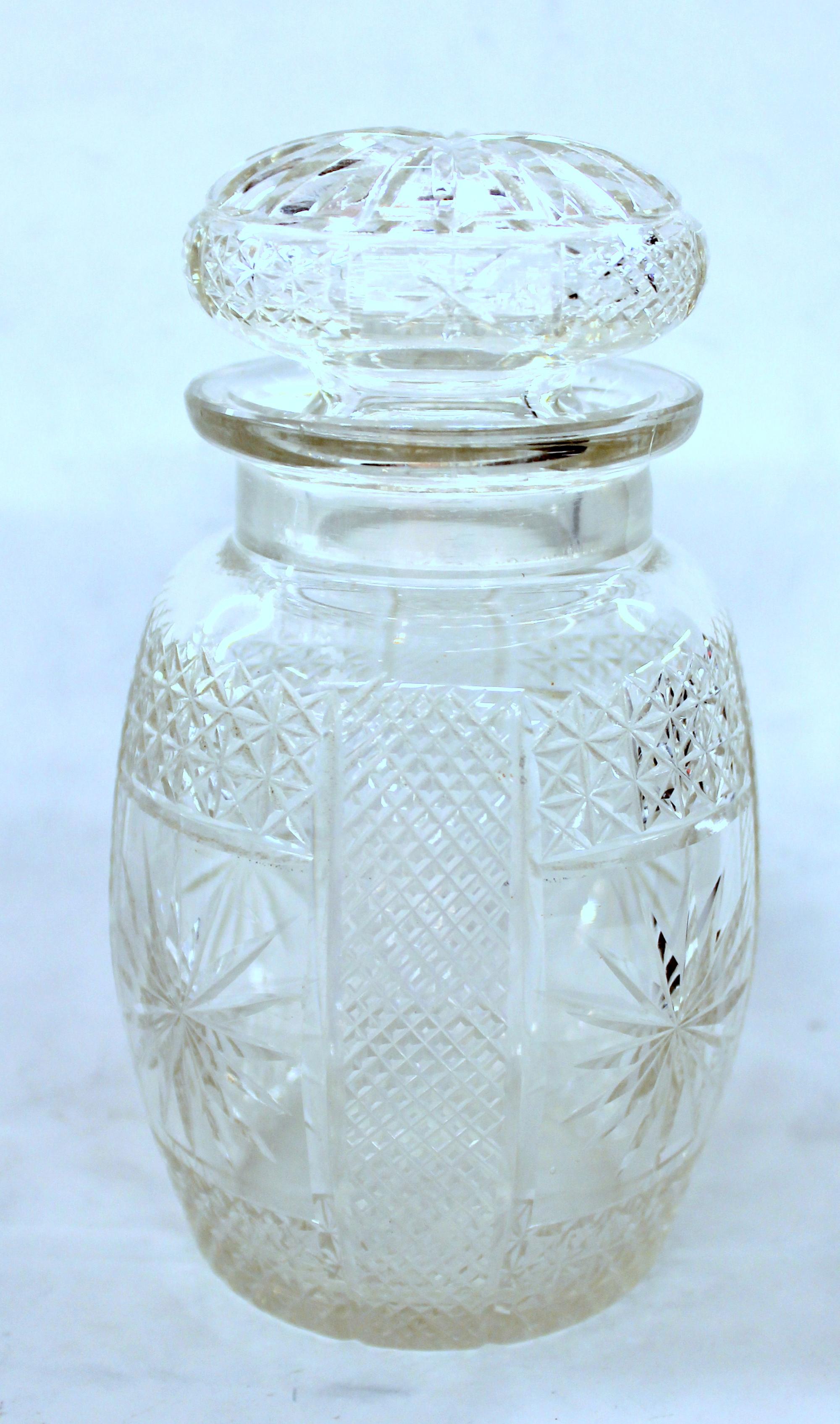 Antique English Silver Plate Hand-Cut Crystal Barrel Shape Double Jar Pickle Set For Sale 7