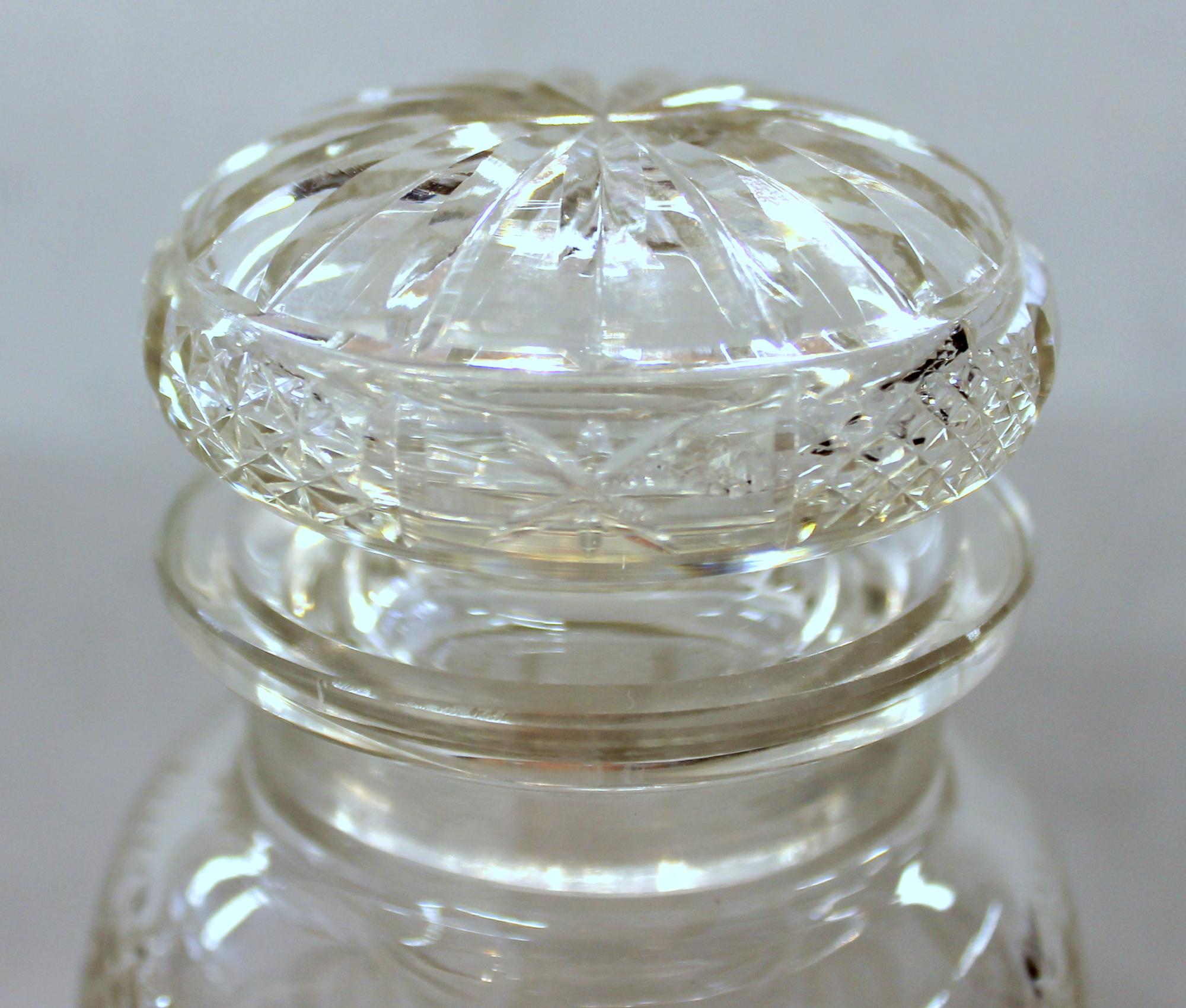 Antique English Silver Plate Hand-Cut Crystal Barrel Shape Double Jar Pickle Set For Sale 8