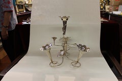 Antique English Silver Plate Ivy Motif Four-Tube Floral Epergne